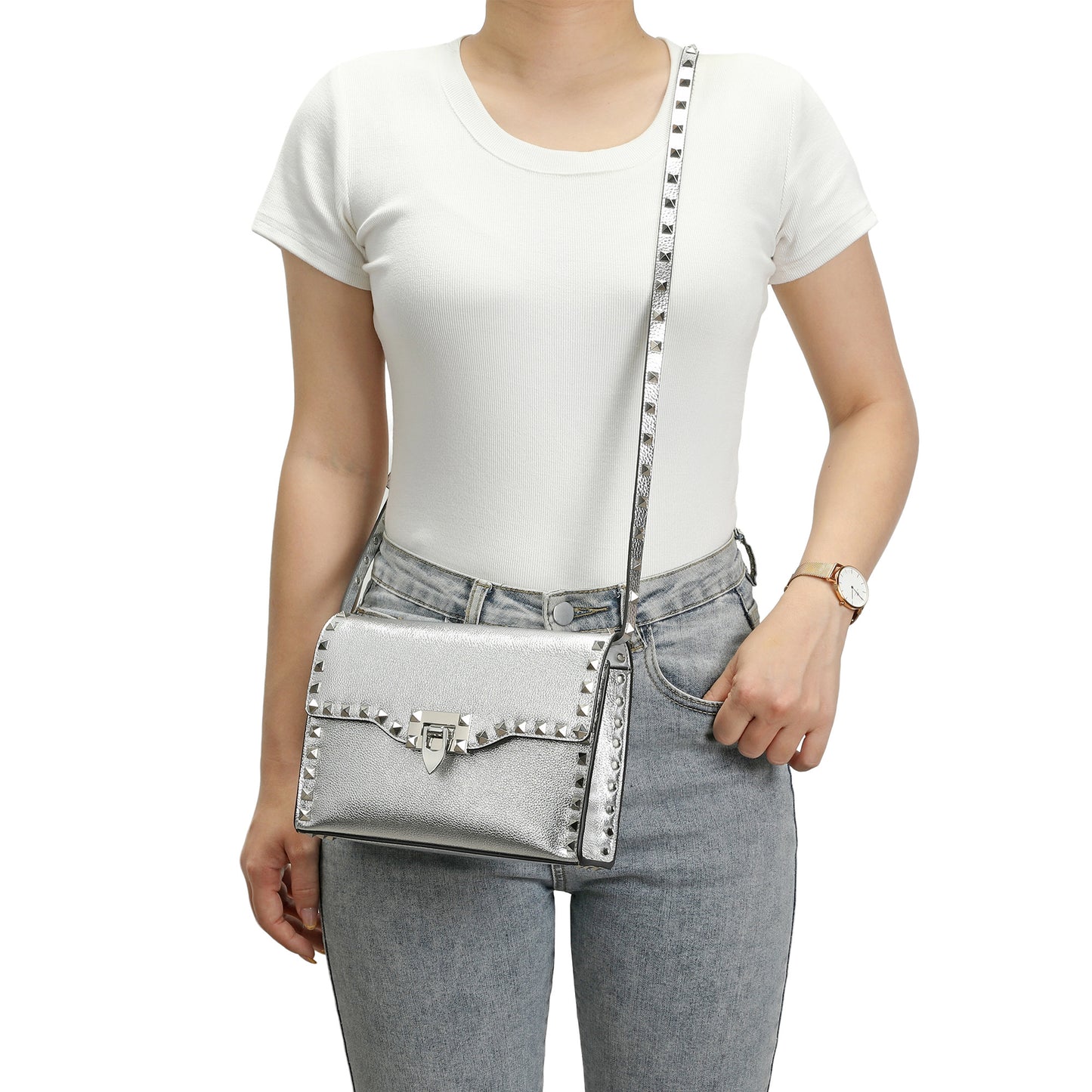 Studded Leather Crossbody Flap Bag