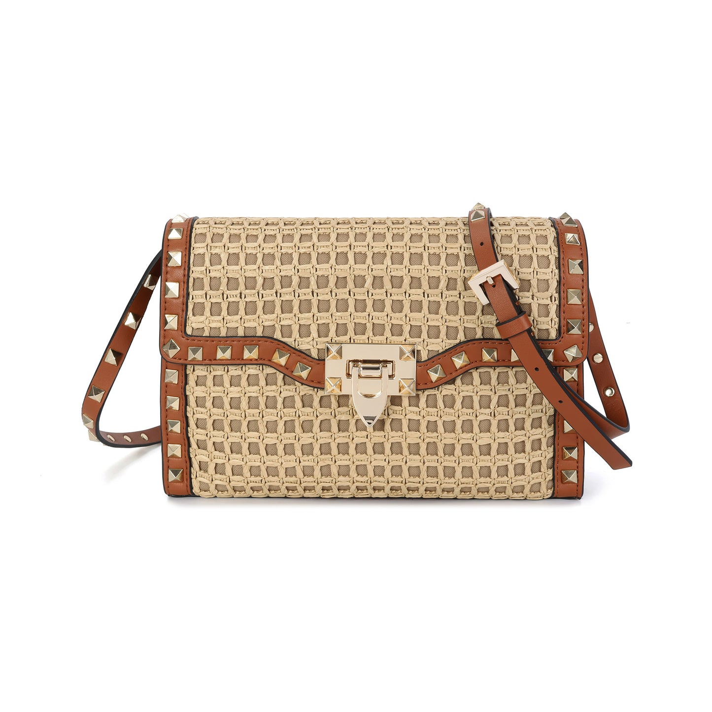 Luxe Studded Woven Crossbody Bag