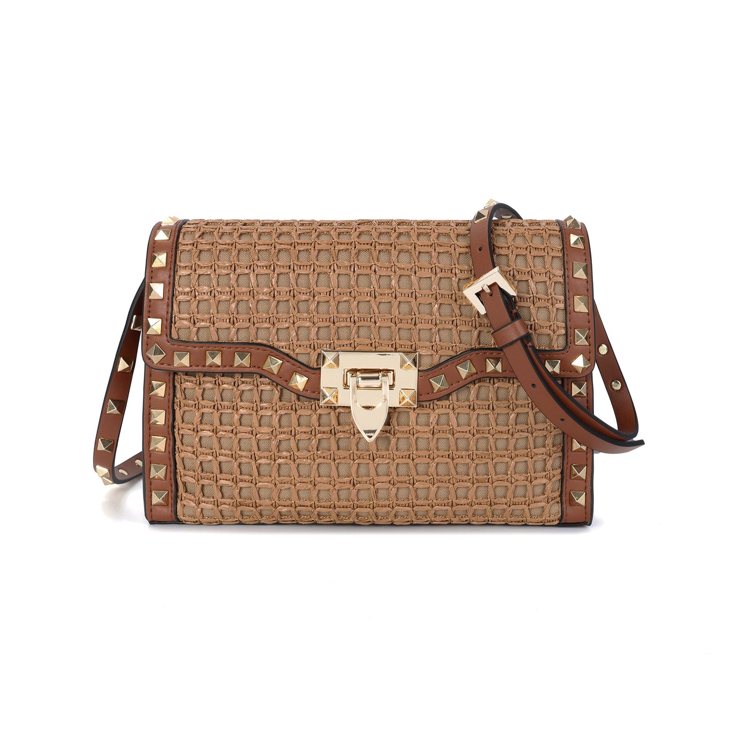 Luxe Studded Woven Crossbody Bag