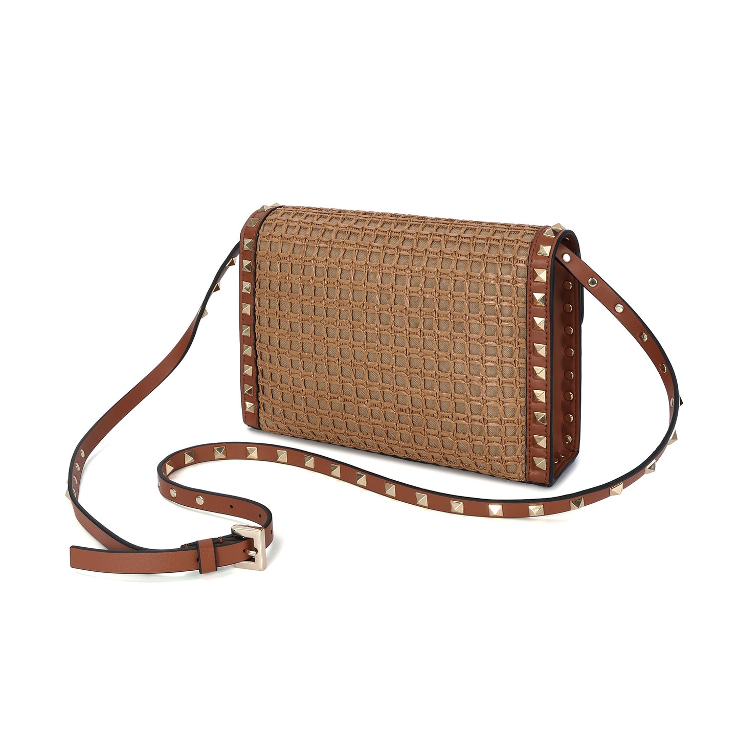 Luxe Studded Woven Crossbody Bag