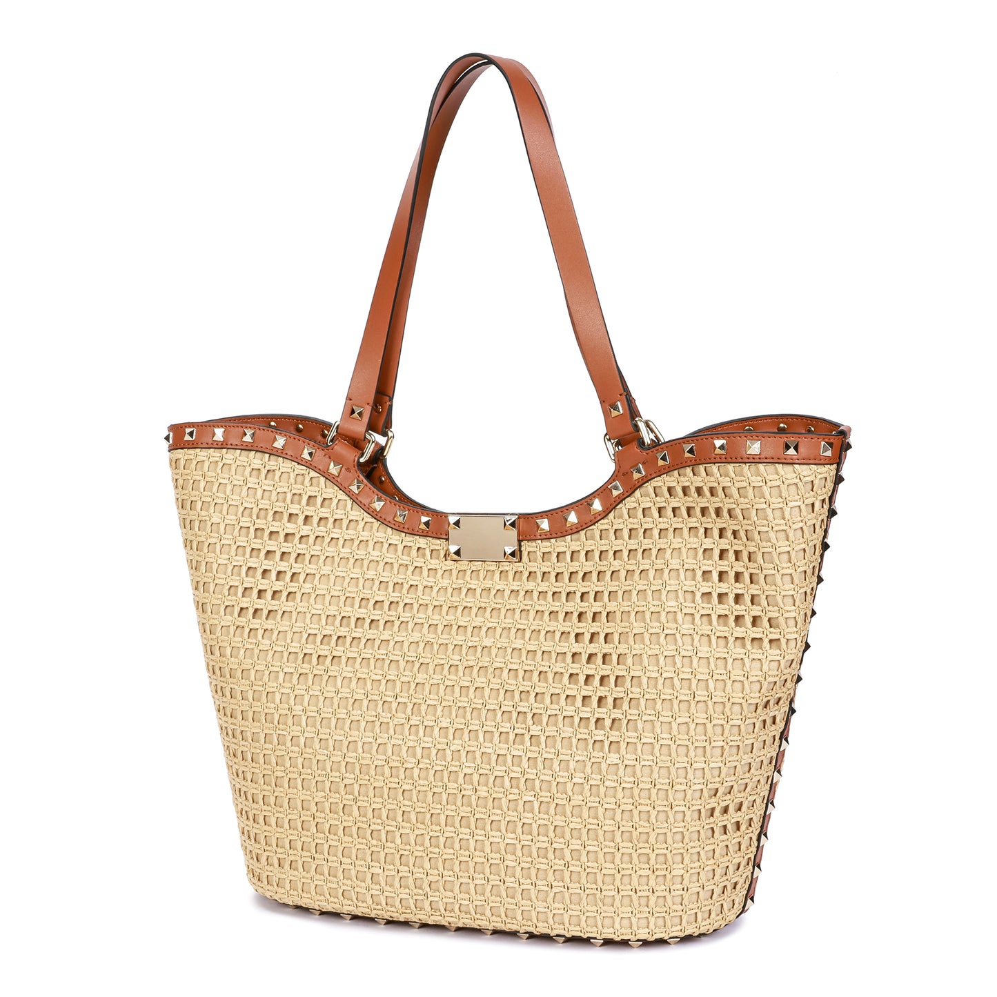 Raffia & Leather Large Tote Bag