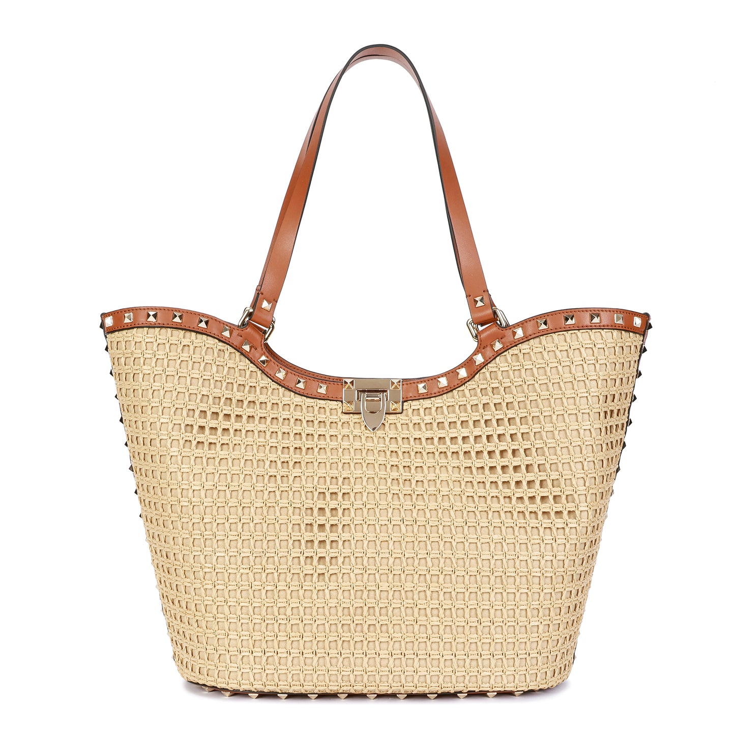 Raffia & Leather Large Tote Bag