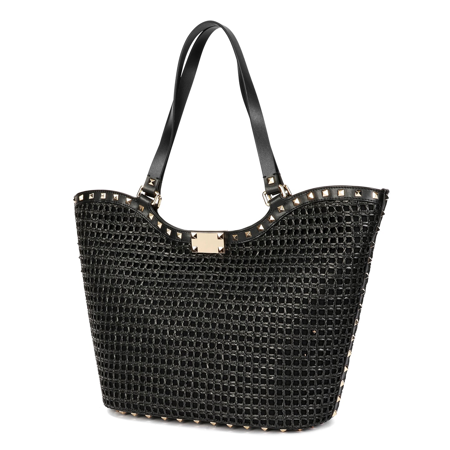 Raffia & Leather Large Tote Bag