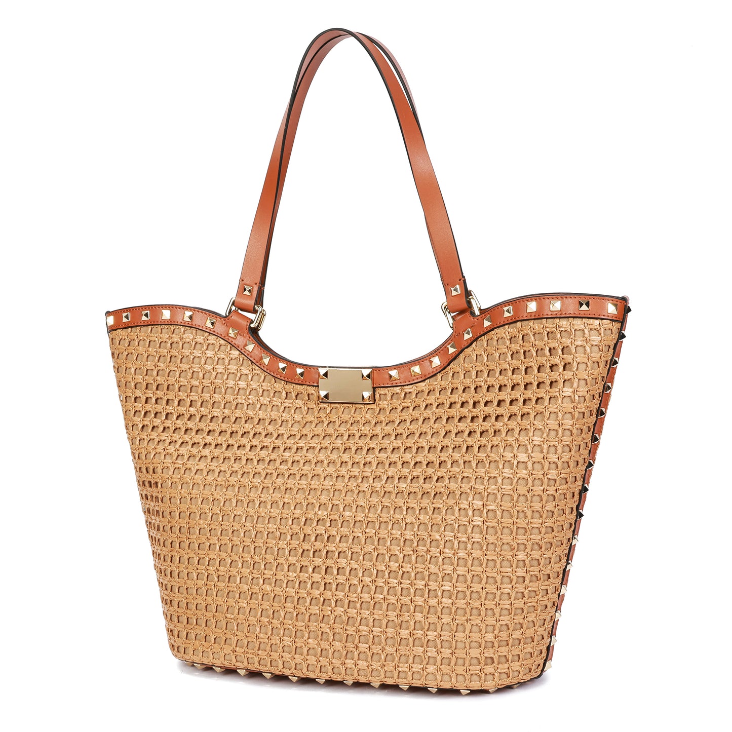 Raffia & Leather Large Tote Bag