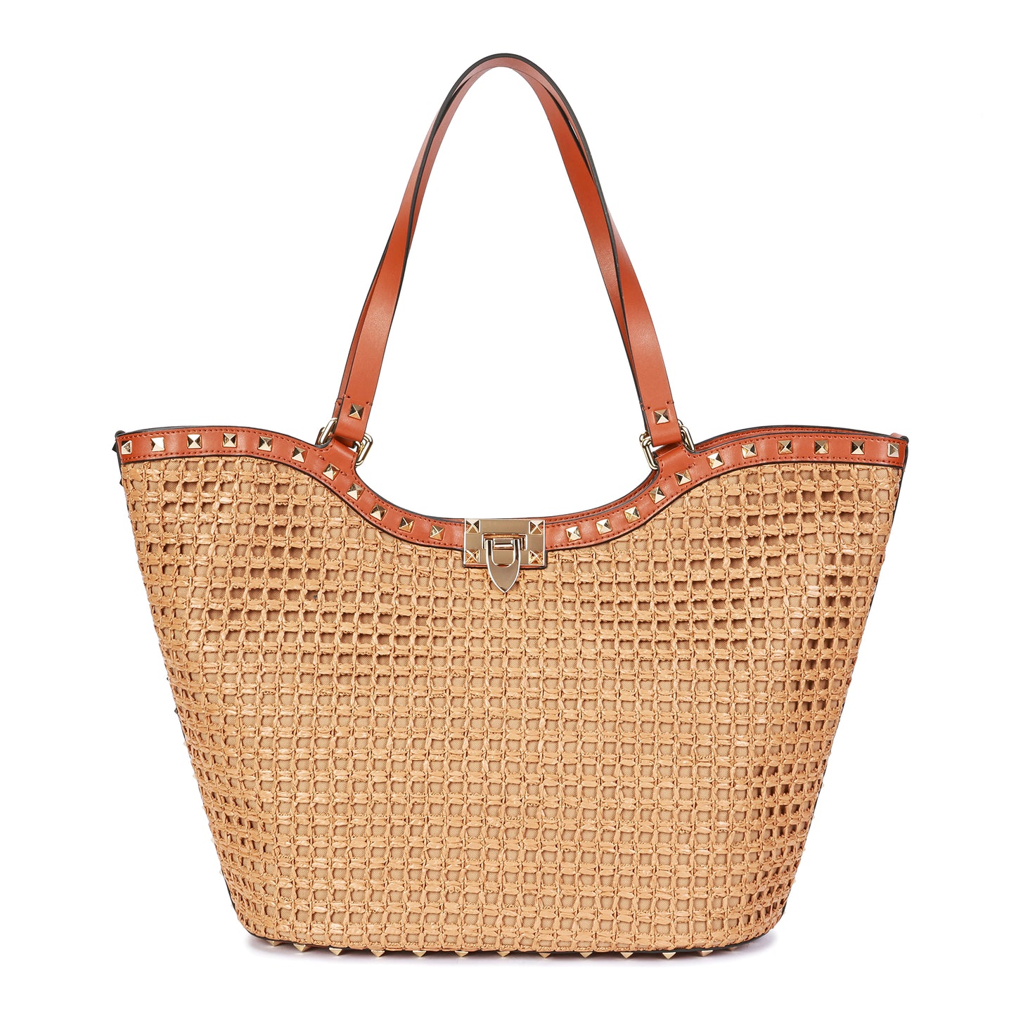 Raffia & Leather Large Tote Bag