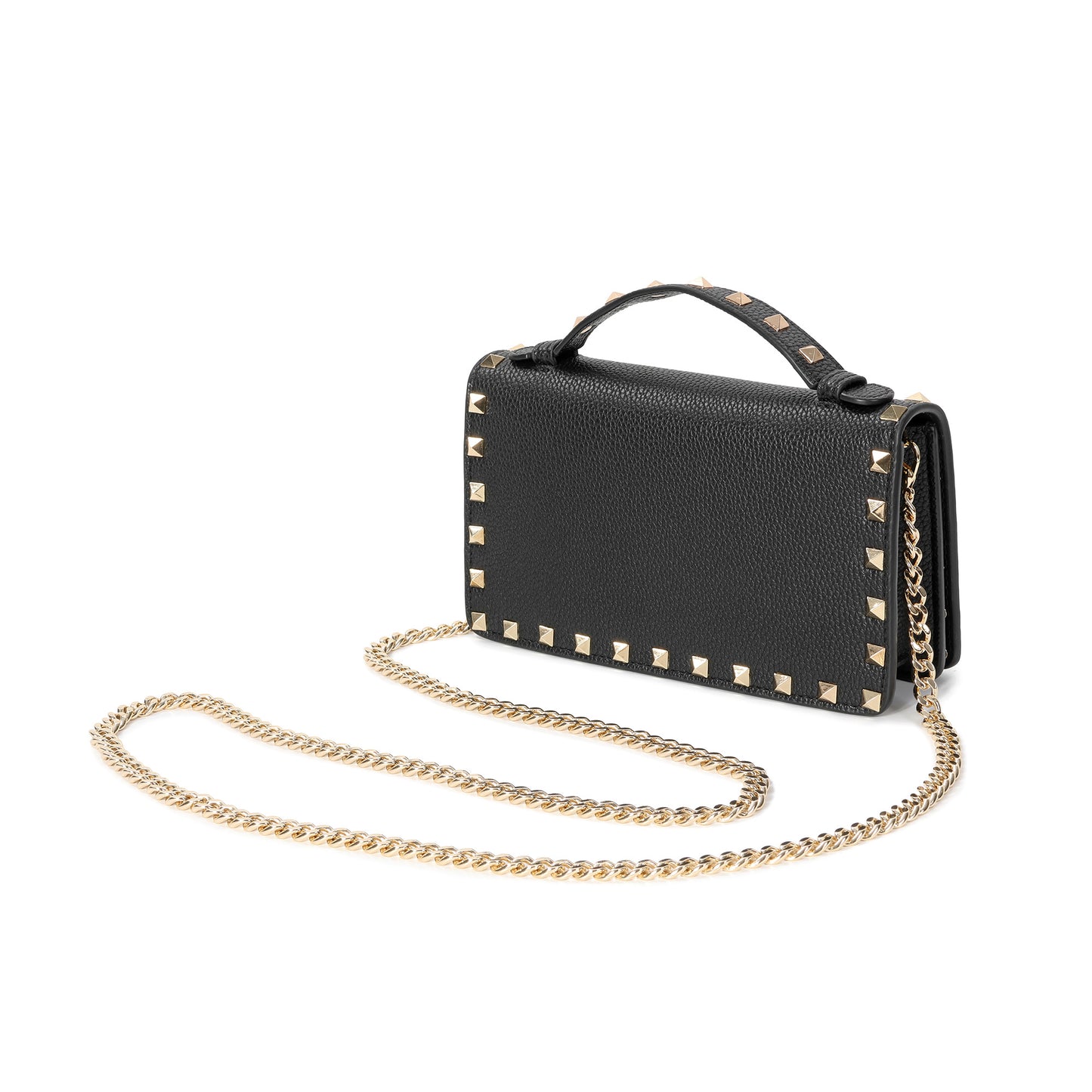 Pebbled Leather Mini Crossbody Bag with Stud Trim