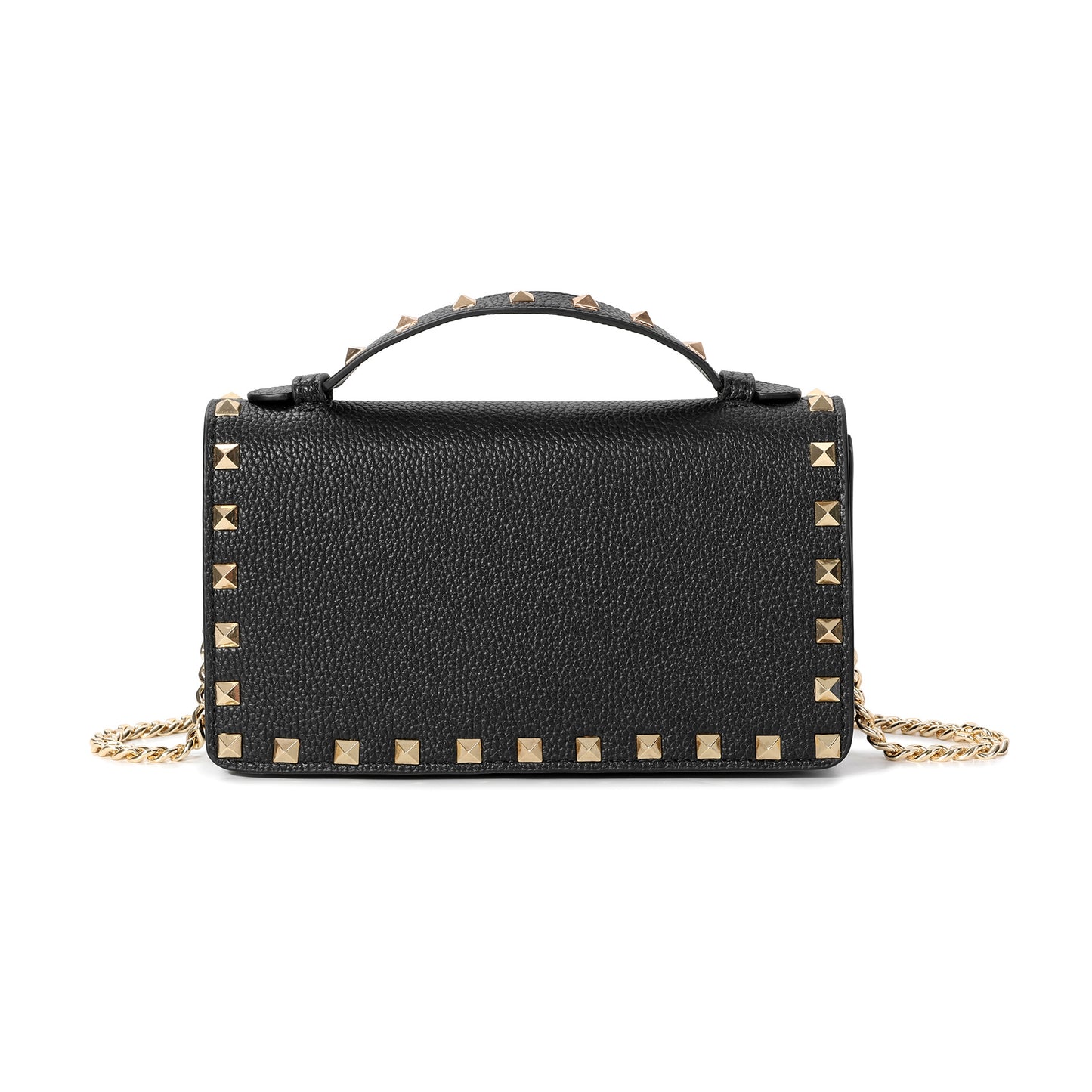 Pebbled Leather Mini Crossbody Bag with Stud Trim