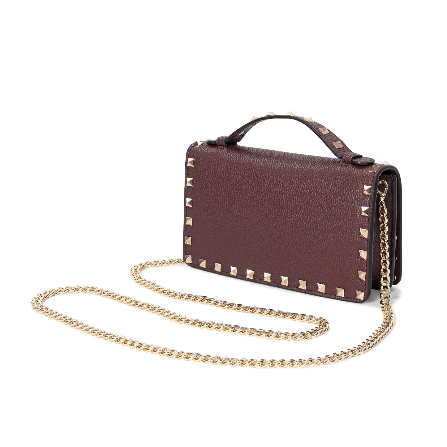 Pebbled Leather Mini Crossbody Bag with Stud Trim