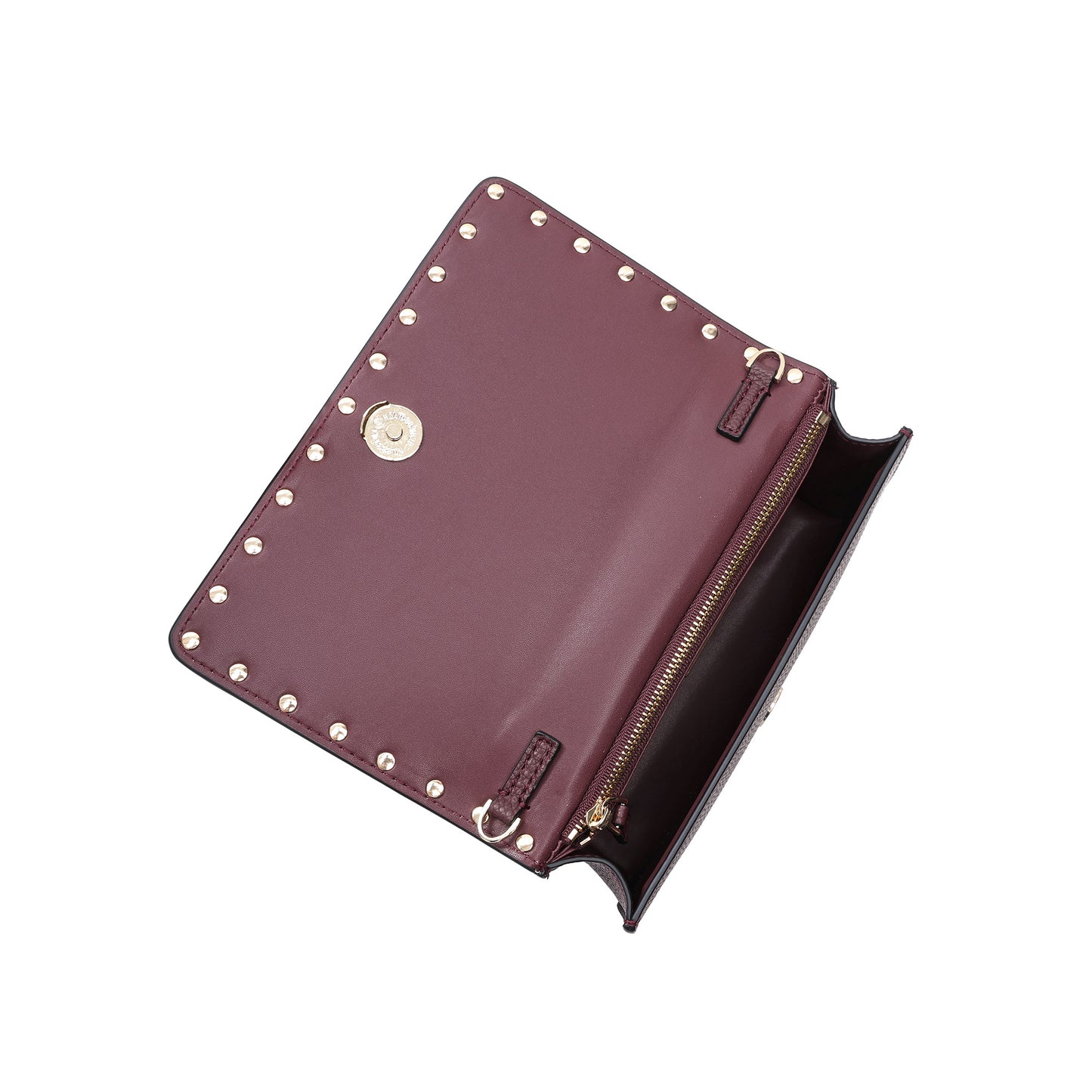 Pebbled Leather Mini Crossbody Bag with Stud Trim
