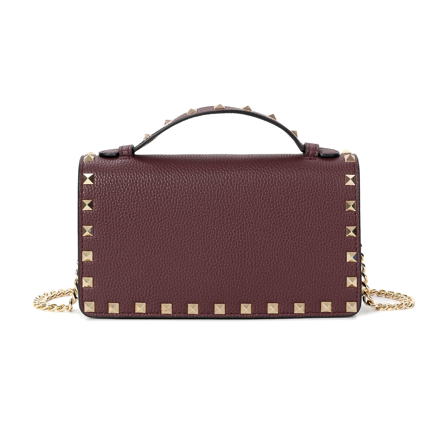 Pebbled Leather Mini Crossbody Bag with Stud Trim