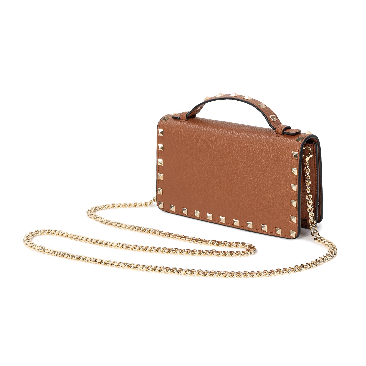Pebbled Leather Mini Crossbody Bag with Stud Trim