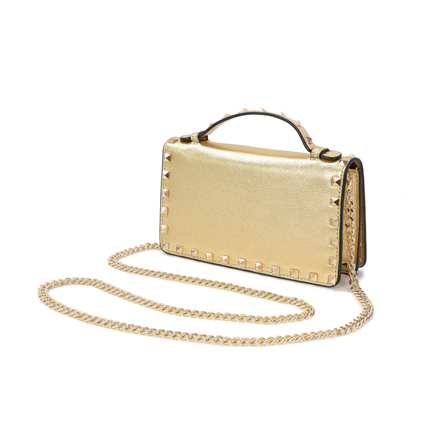 Pebbled Leather Mini Crossbody Bag with Stud Trim