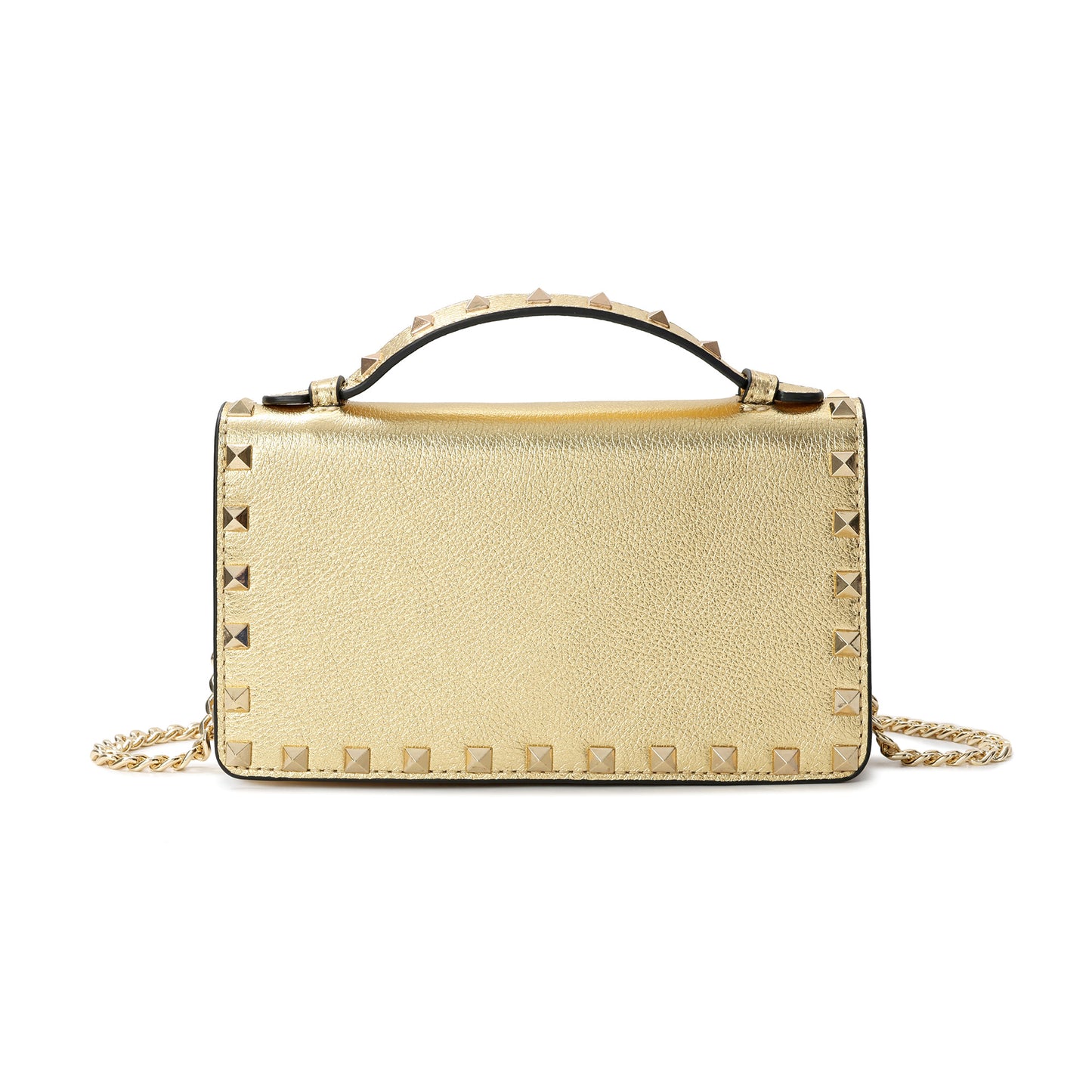 Pebbled Leather Mini Crossbody Bag with Stud Trim