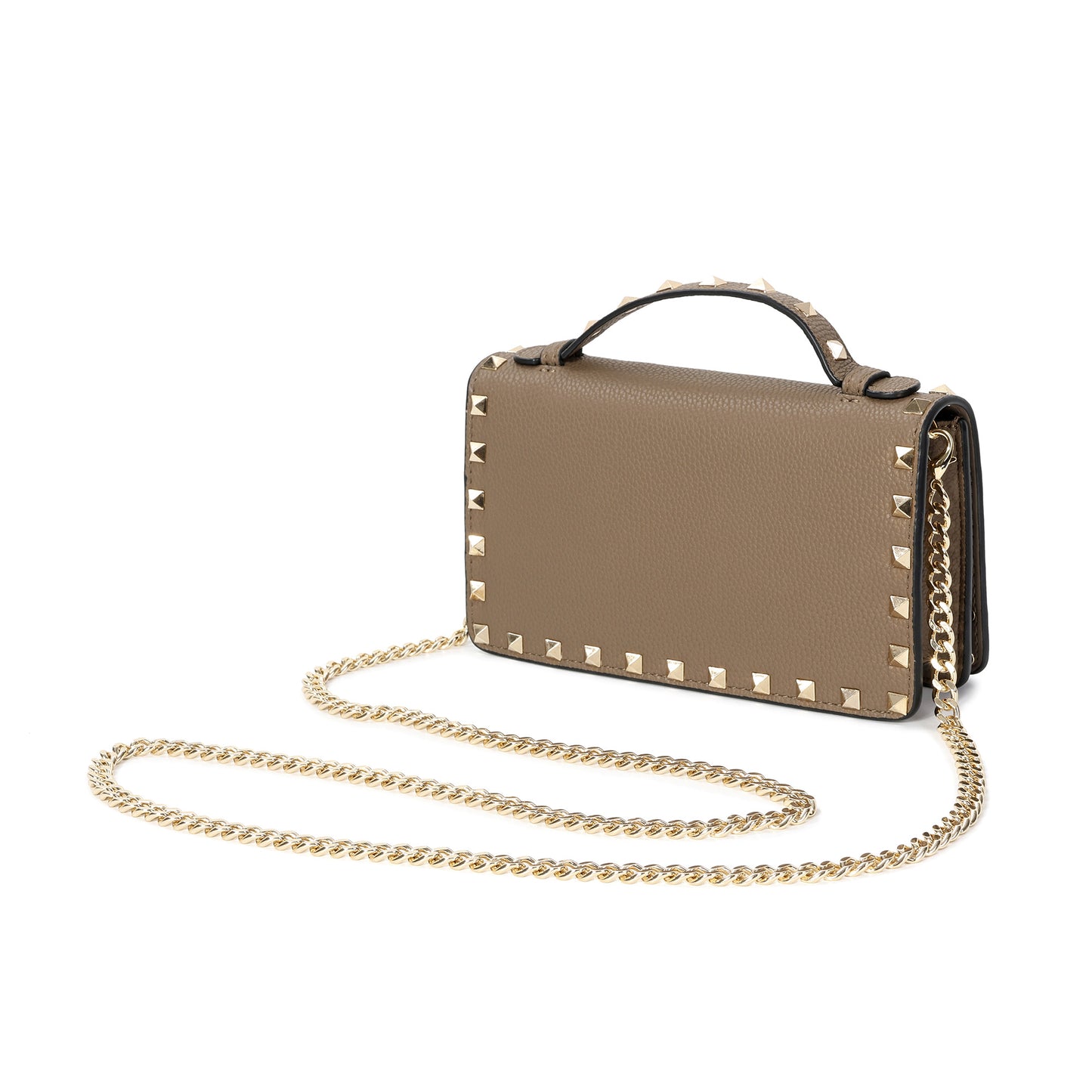 Pebbled Leather Mini Crossbody Bag with Stud Trim