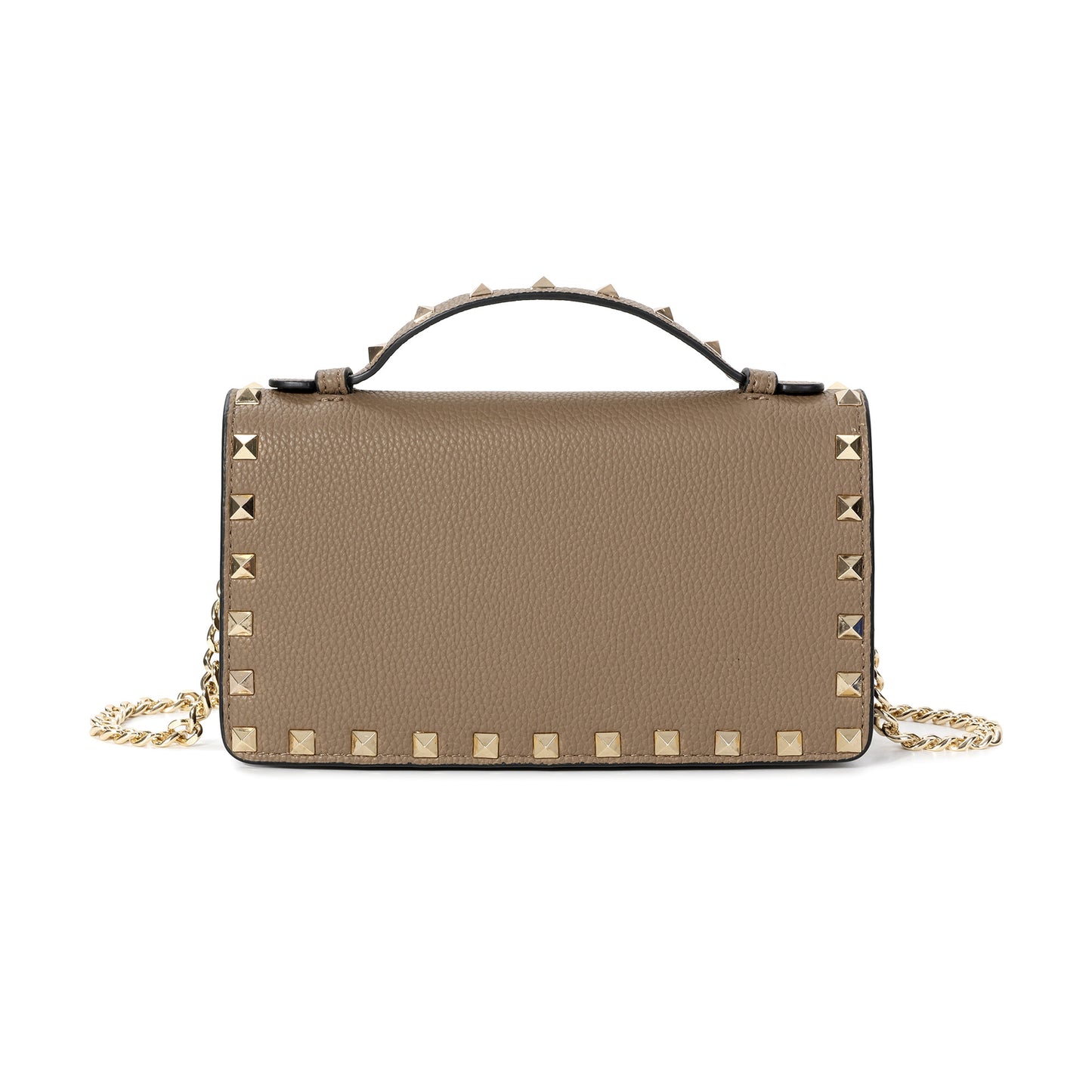 Pebbled Leather Mini Crossbody Bag with Stud Trim