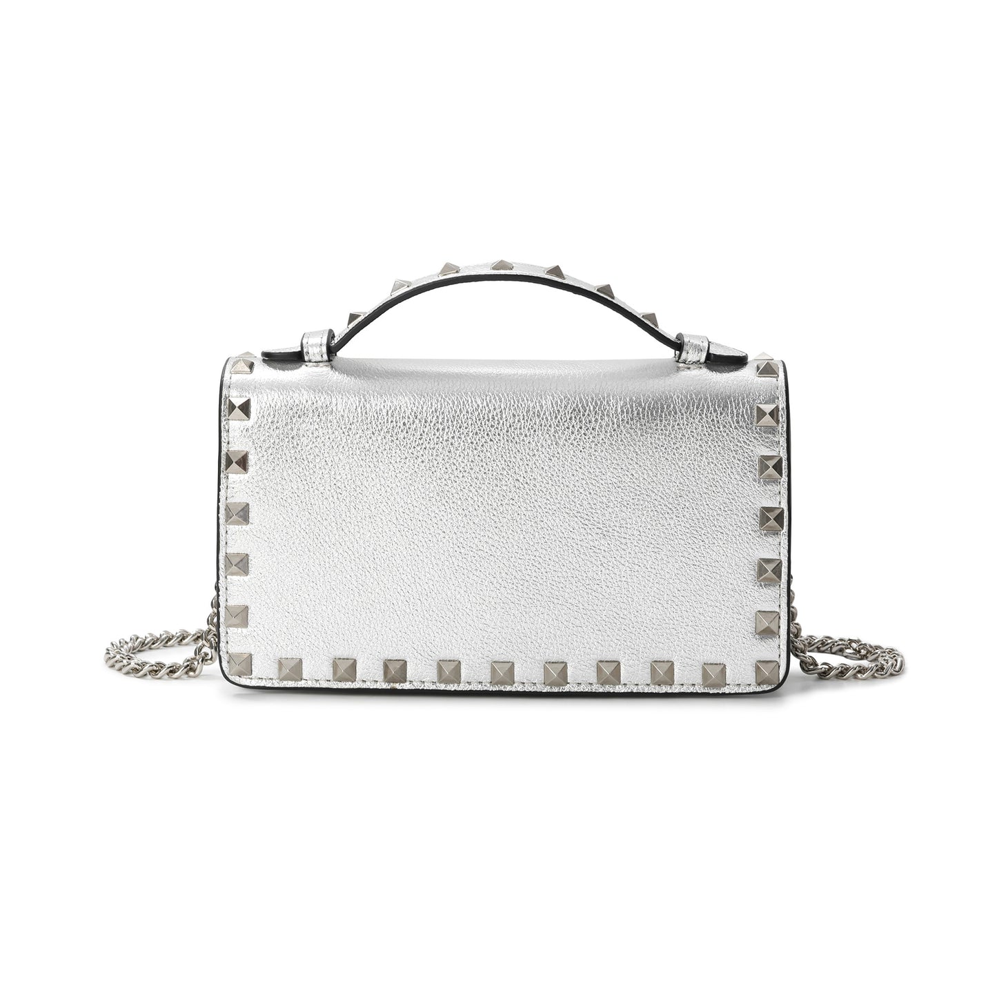 Pebbled Leather Mini Crossbody Bag with Stud Trim