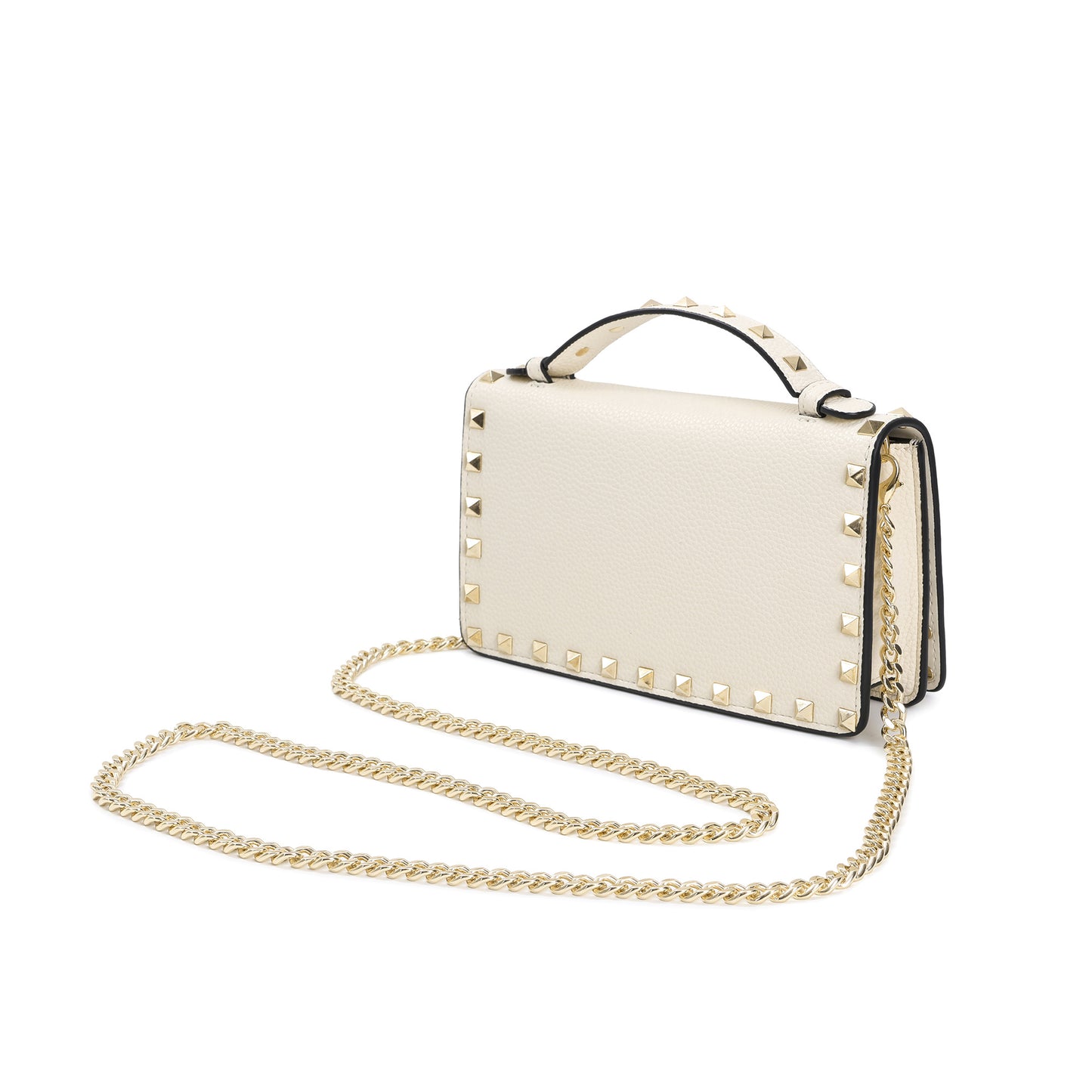 Pebbled Leather Mini Crossbody Bag with Stud Trim