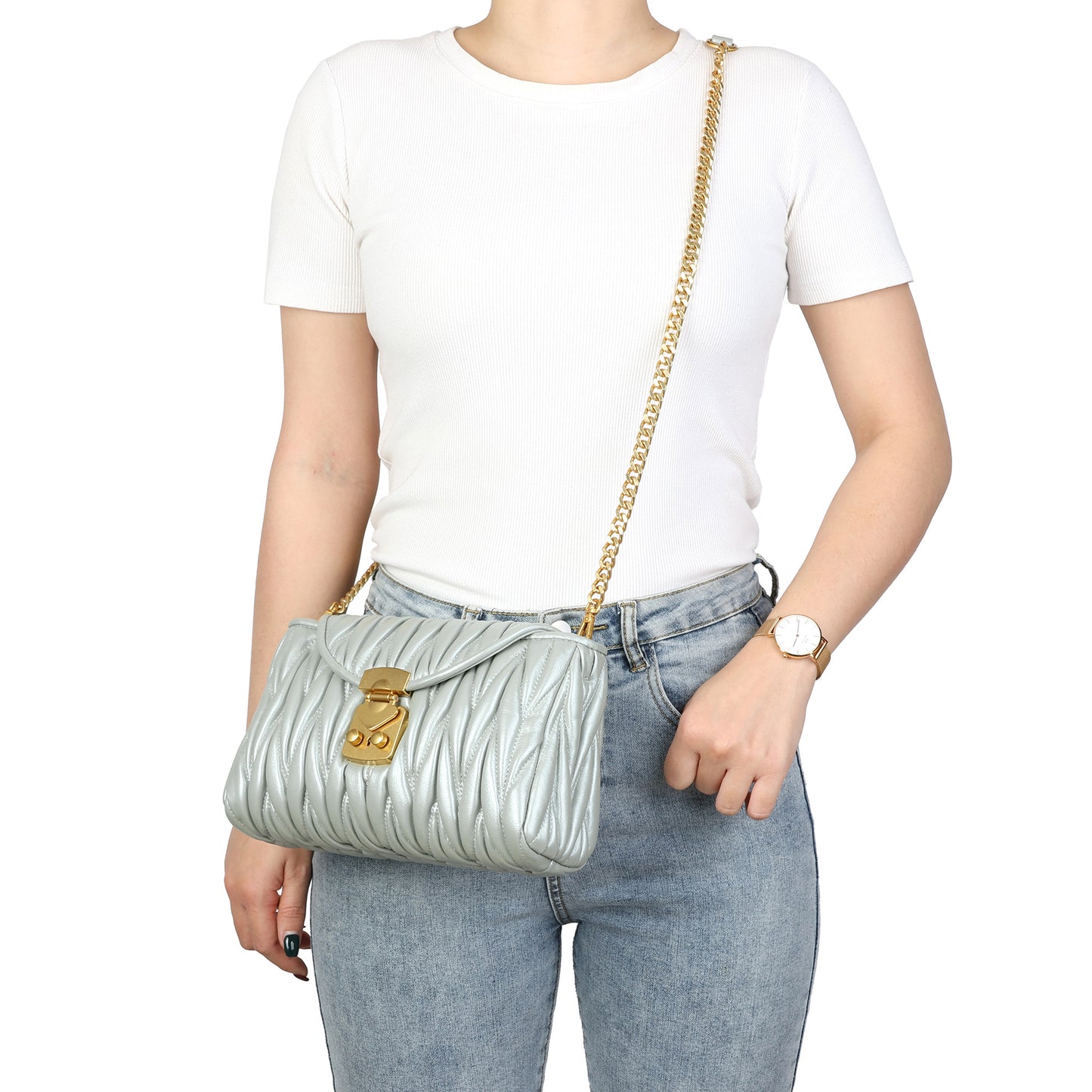 Quilted Leather Crossbody Bag with Gold-Tone Lock