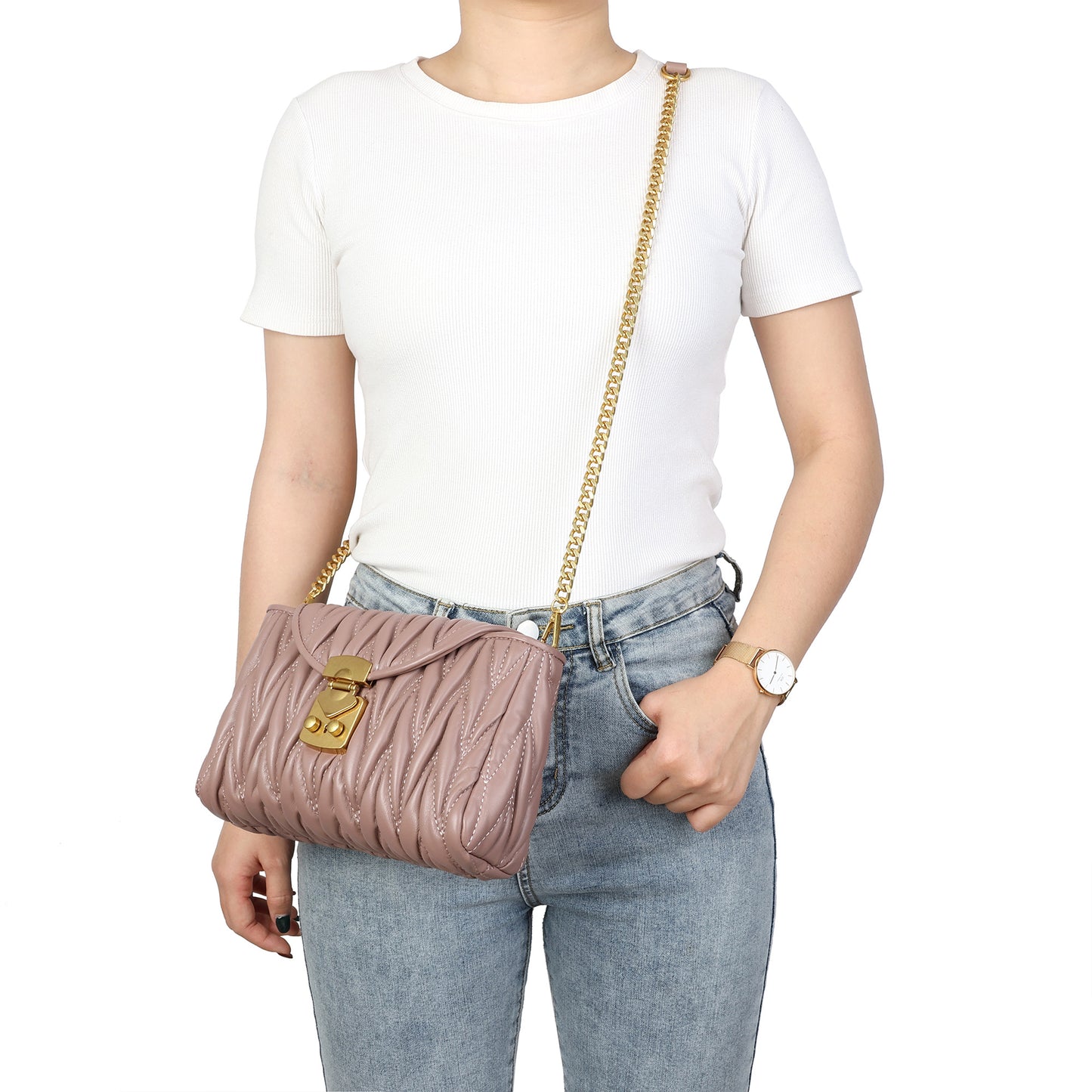 Quilted Leather Crossbody Bag with Gold-Tone Lock