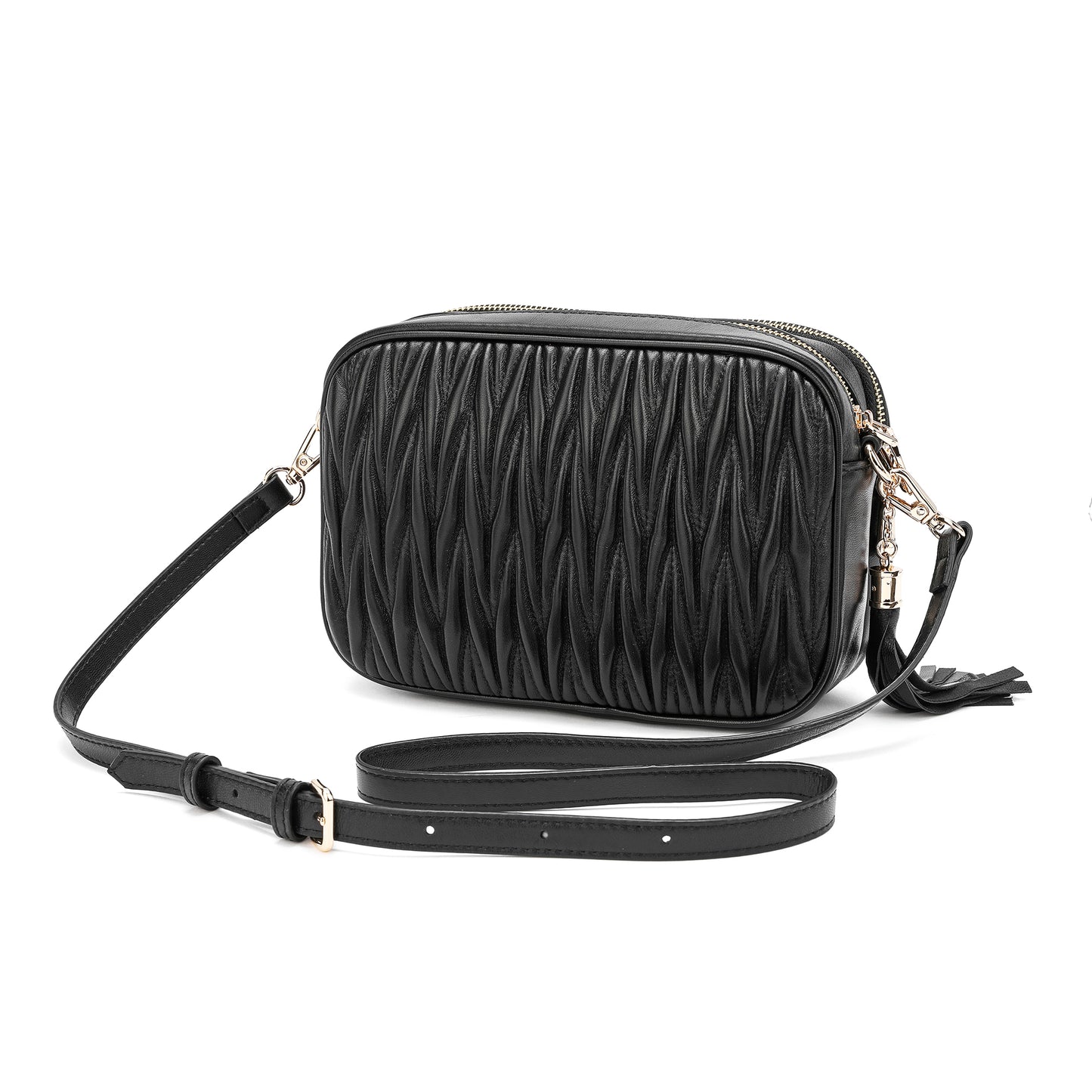 Tiffany & Fred Pleated Lambskin Leather Messenger/Shoulder Bag