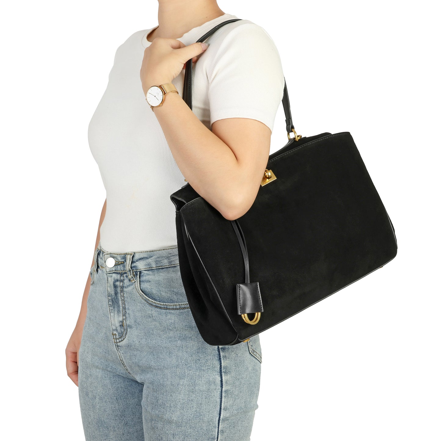 Suede Top-Handle Satchel with Convertible Strap