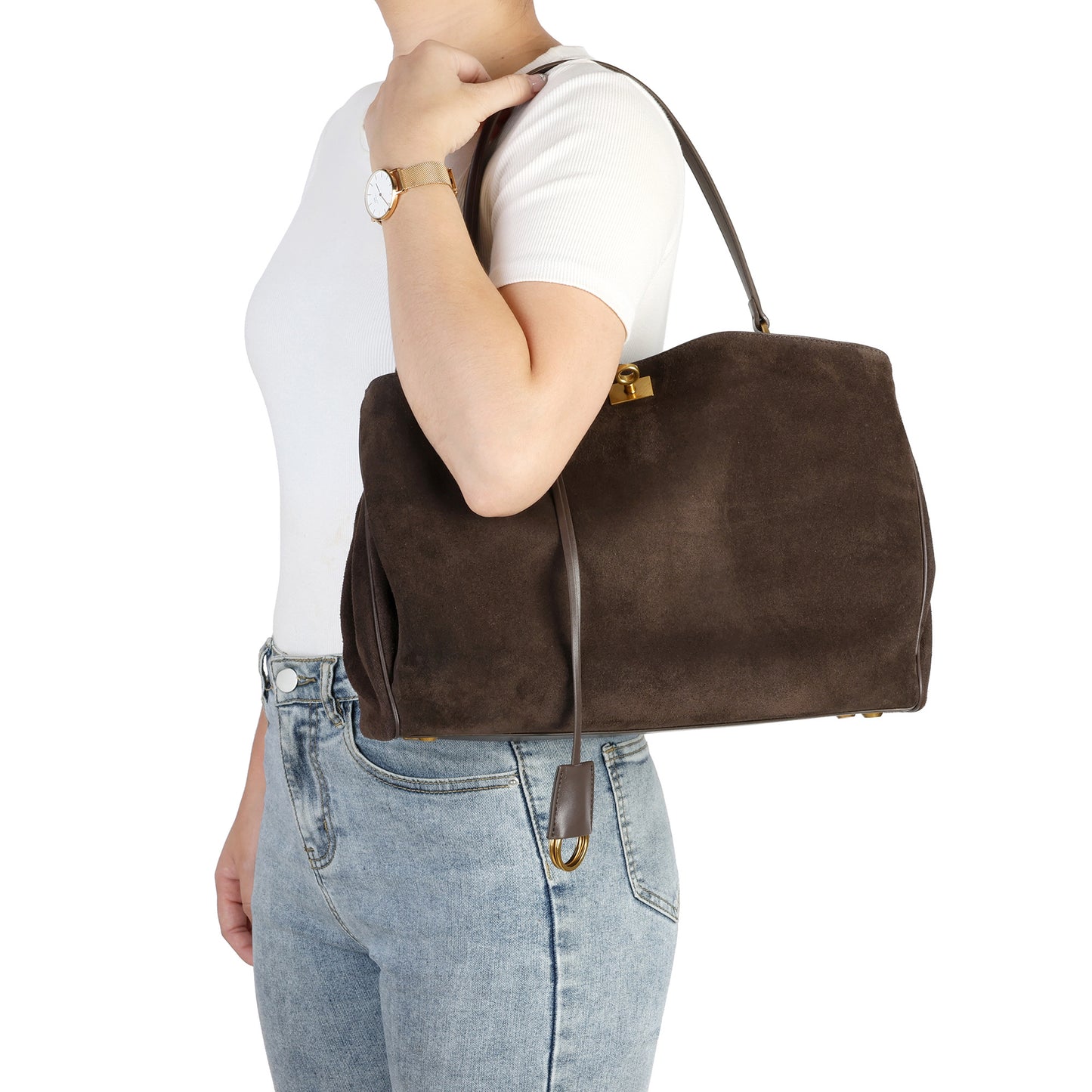 Suede Top-Handle Satchel with Convertible Strap