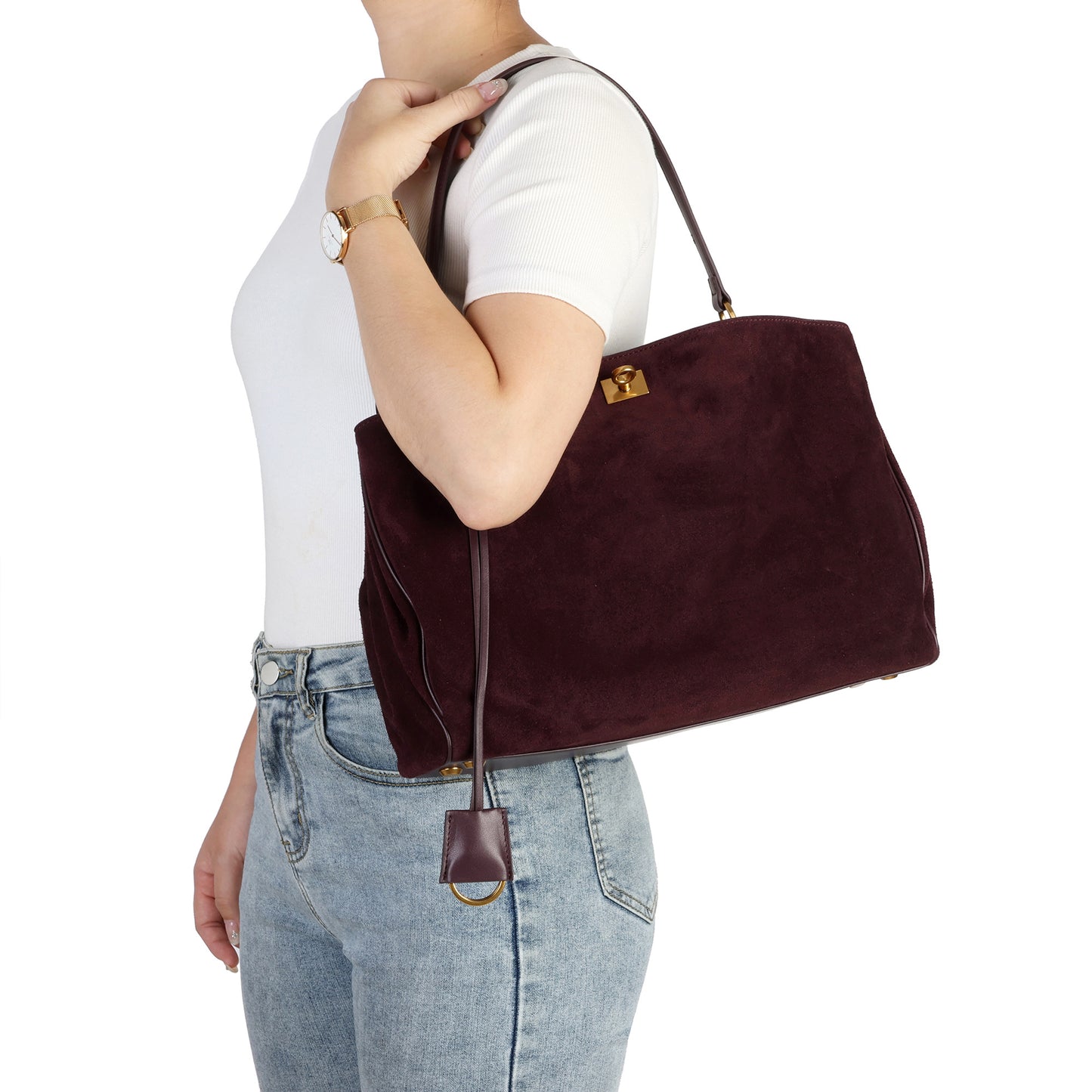 Suede Top-Handle Satchel with Convertible Strap