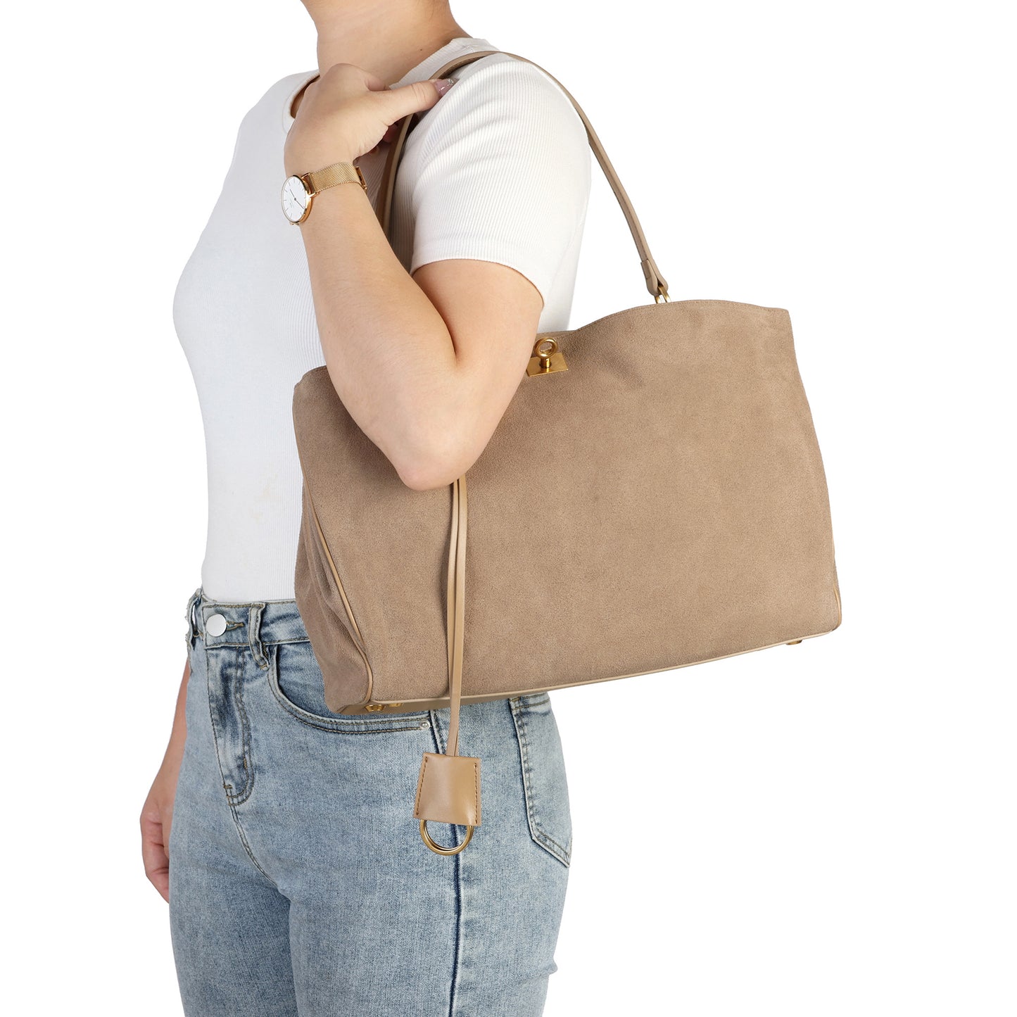 Suede Top-Handle Satchel with Convertible Strap