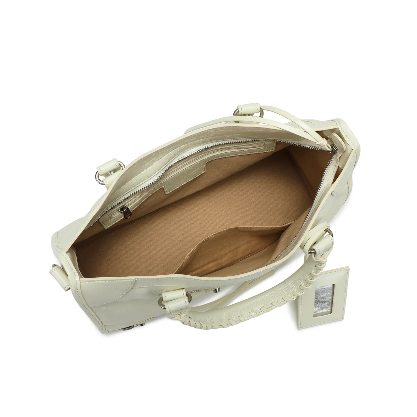 Distressed Leather Satchel with Crossbody Strap and ID Tag