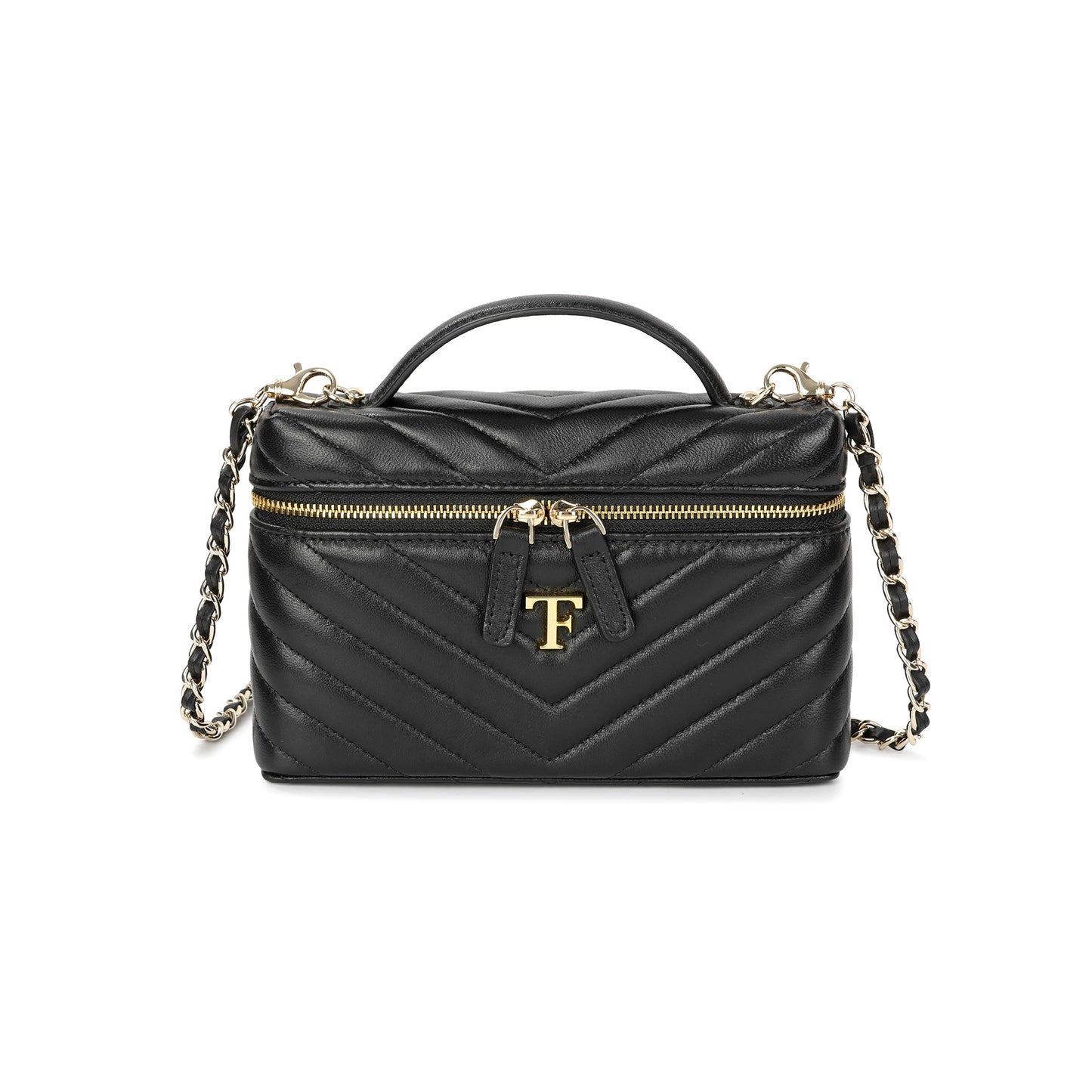 Quilted Leather Vanity Crossbody Bag with Top Handle