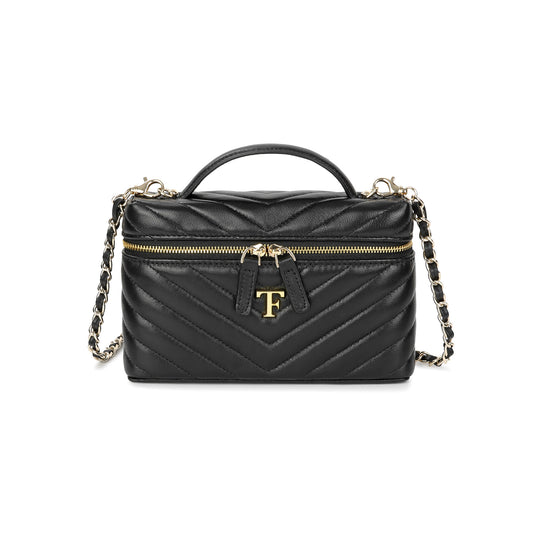 Quilted Leather Vanity Crossbody Bag with Top Handle