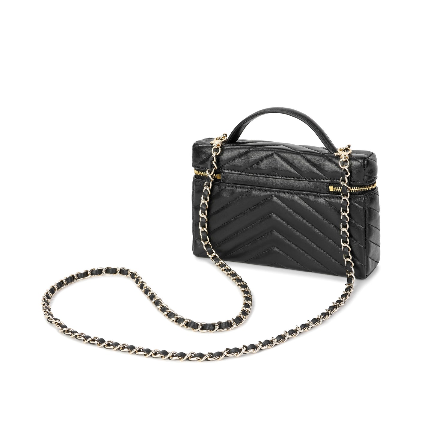 Quilted Leather Vanity Crossbody Bag with Top Handle