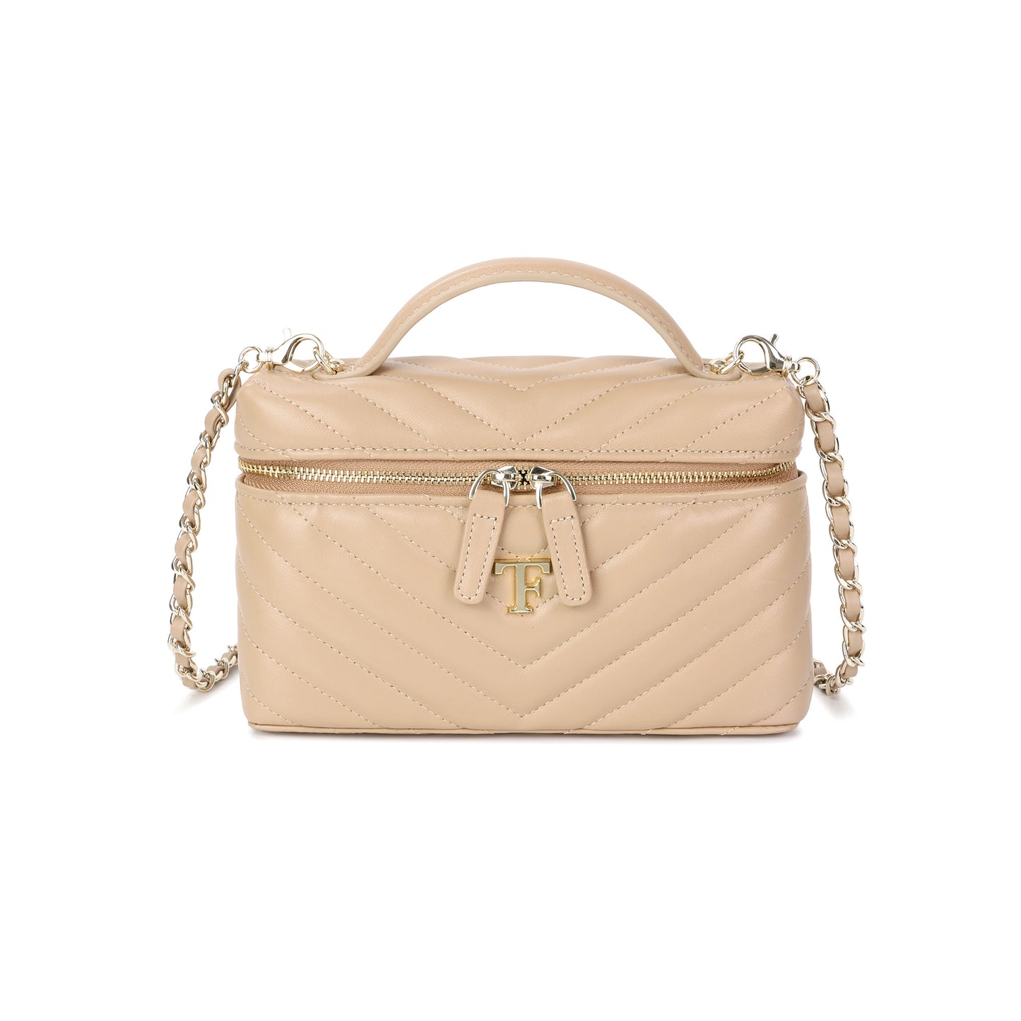Quilted Leather Vanity Crossbody Bag with Top Handle