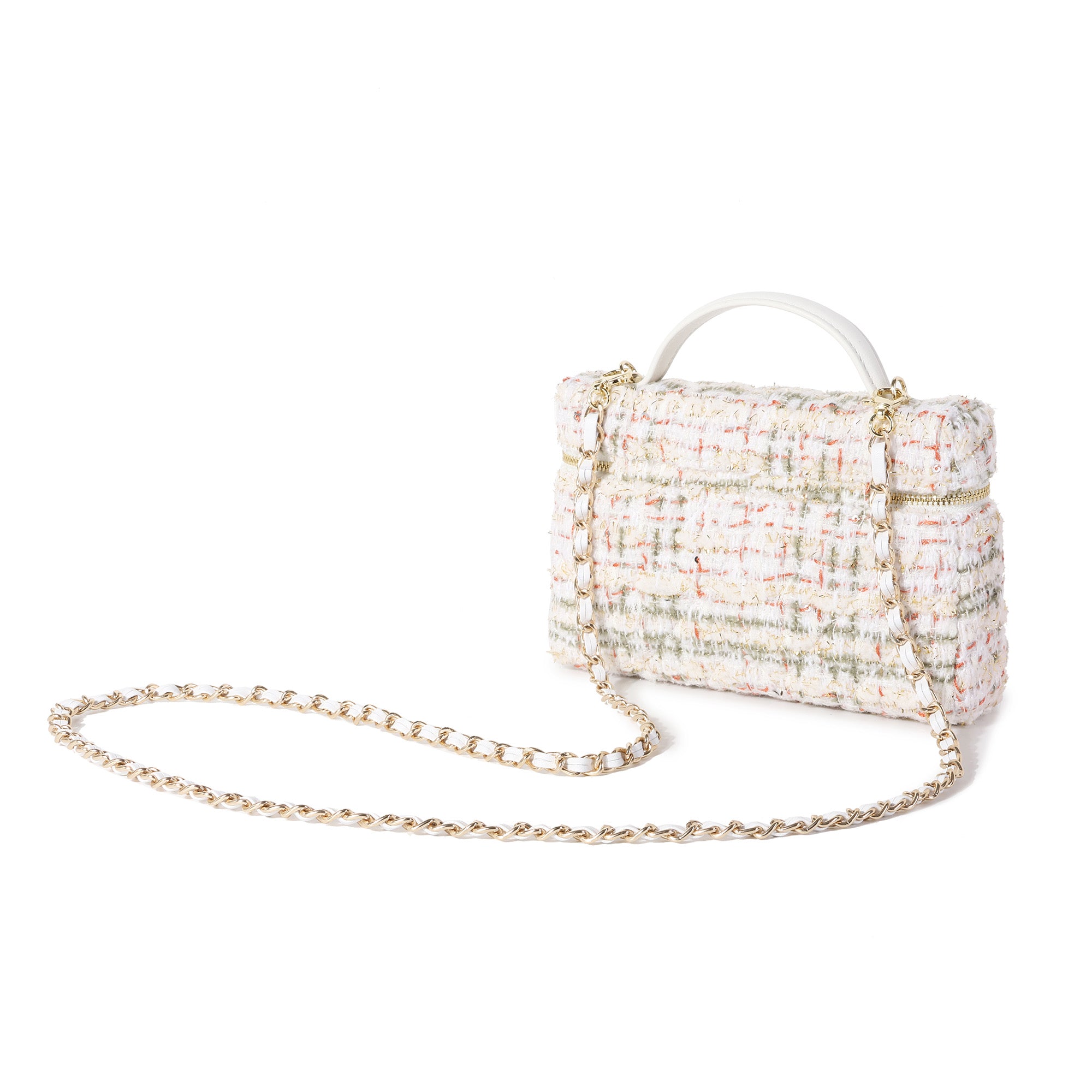 Tweed Mini Top-Handle Bag with Leather Handles & Chain Crossbody