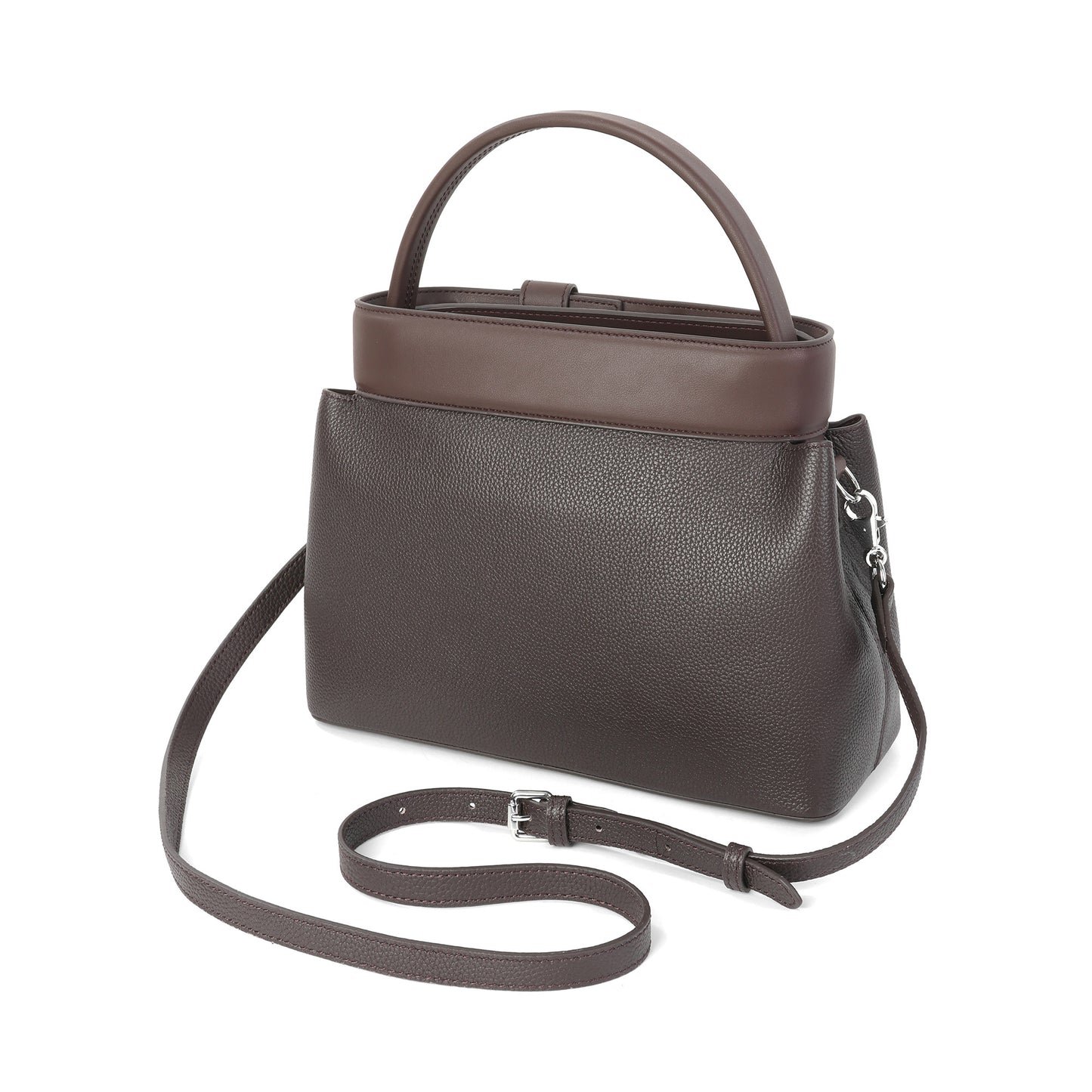 Structured Leather Top Handle Satchel
