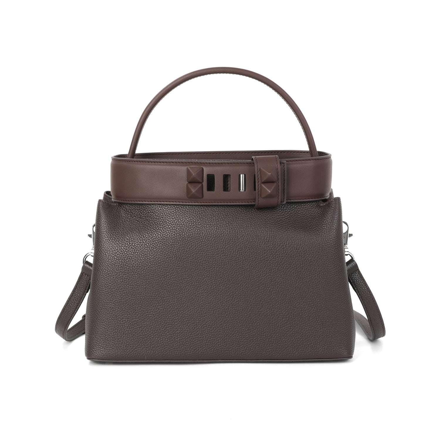 Structured Leather Top Handle Satchel