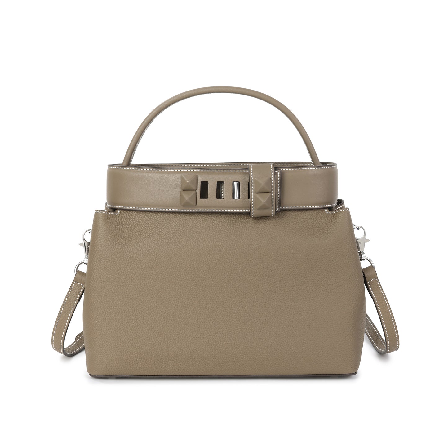 Structured Leather Top Handle Satchel