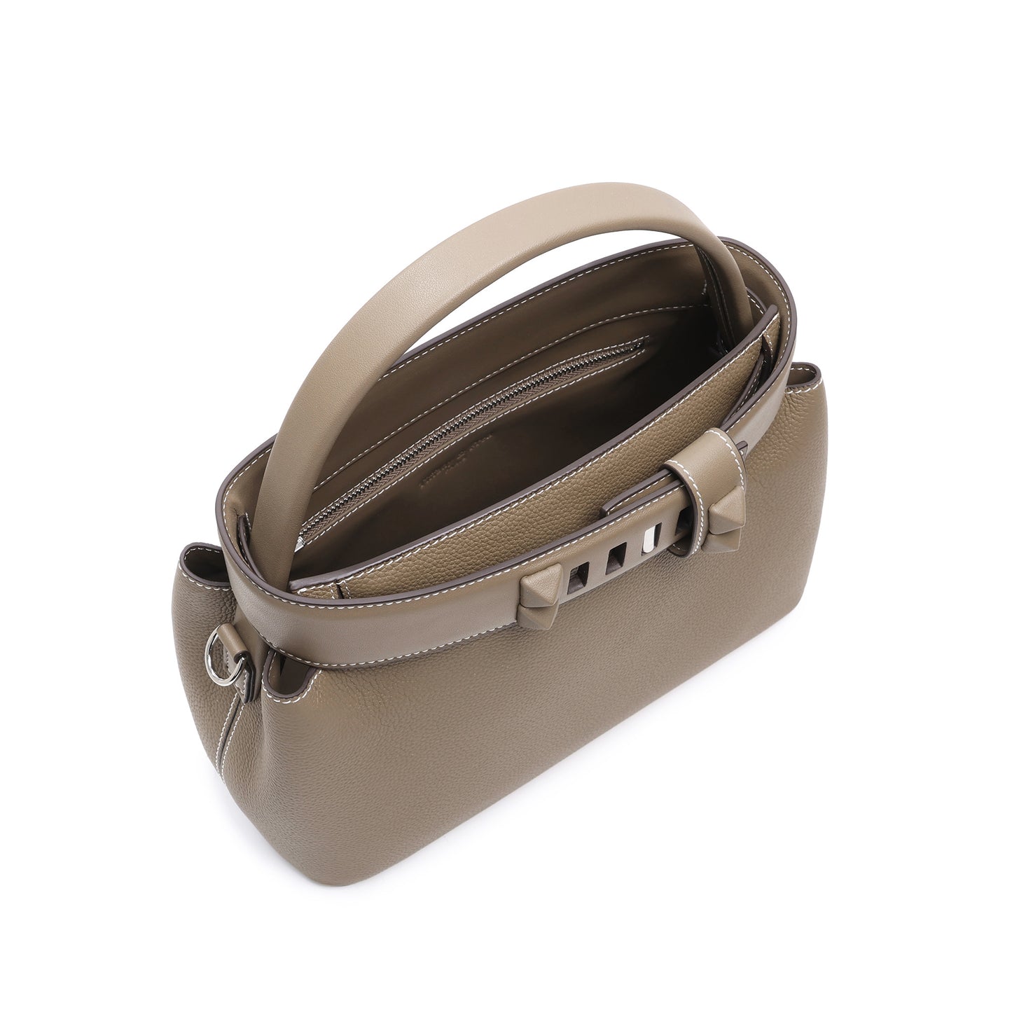 Structured Leather Top Handle Satchel