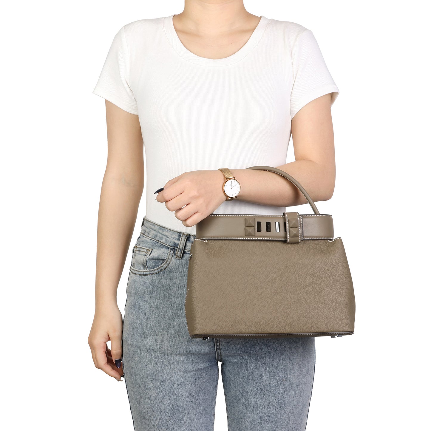 Structured Leather Top Handle Satchel