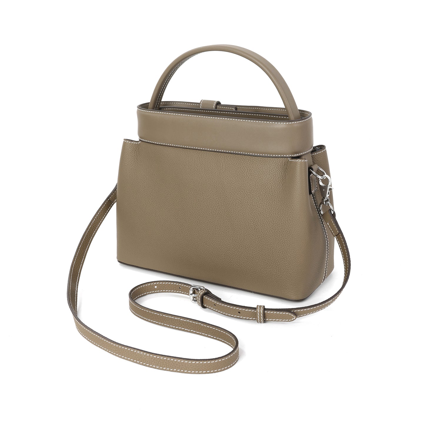 Structured Leather Top Handle Satchel