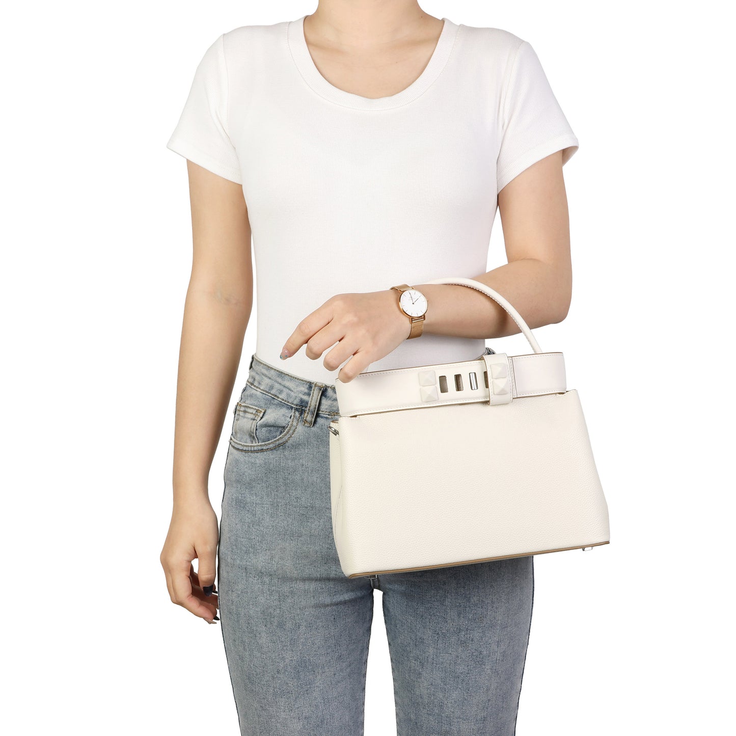 Structured Leather Top Handle Satchel