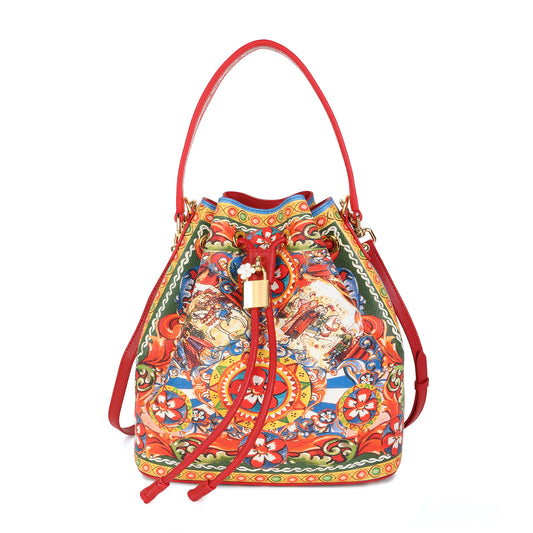Saffiano Leather Painted Leather Buckle Bag