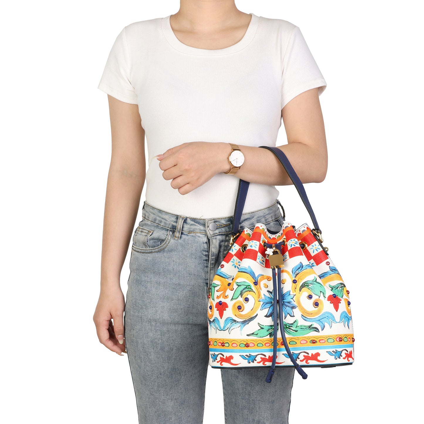 Saffiano Leather Painted Leather Buckle Bag
