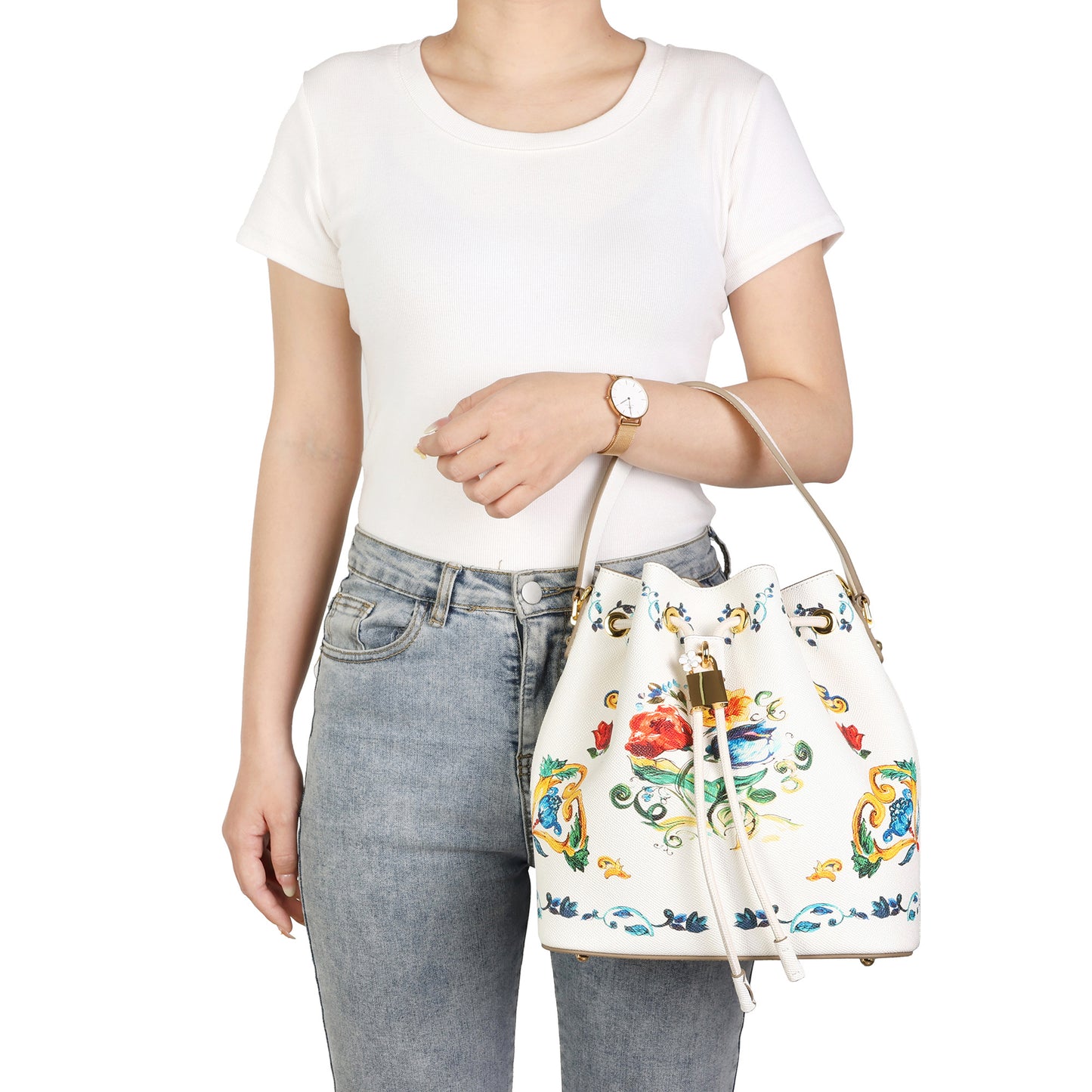 Saffiano Leather Painted Leather Buckle Bag
