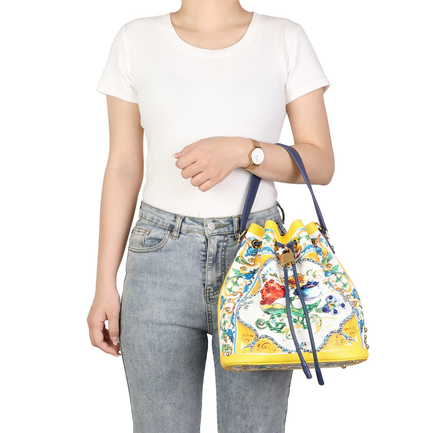 Saffiano Leather Painted Leather Buckle Bag