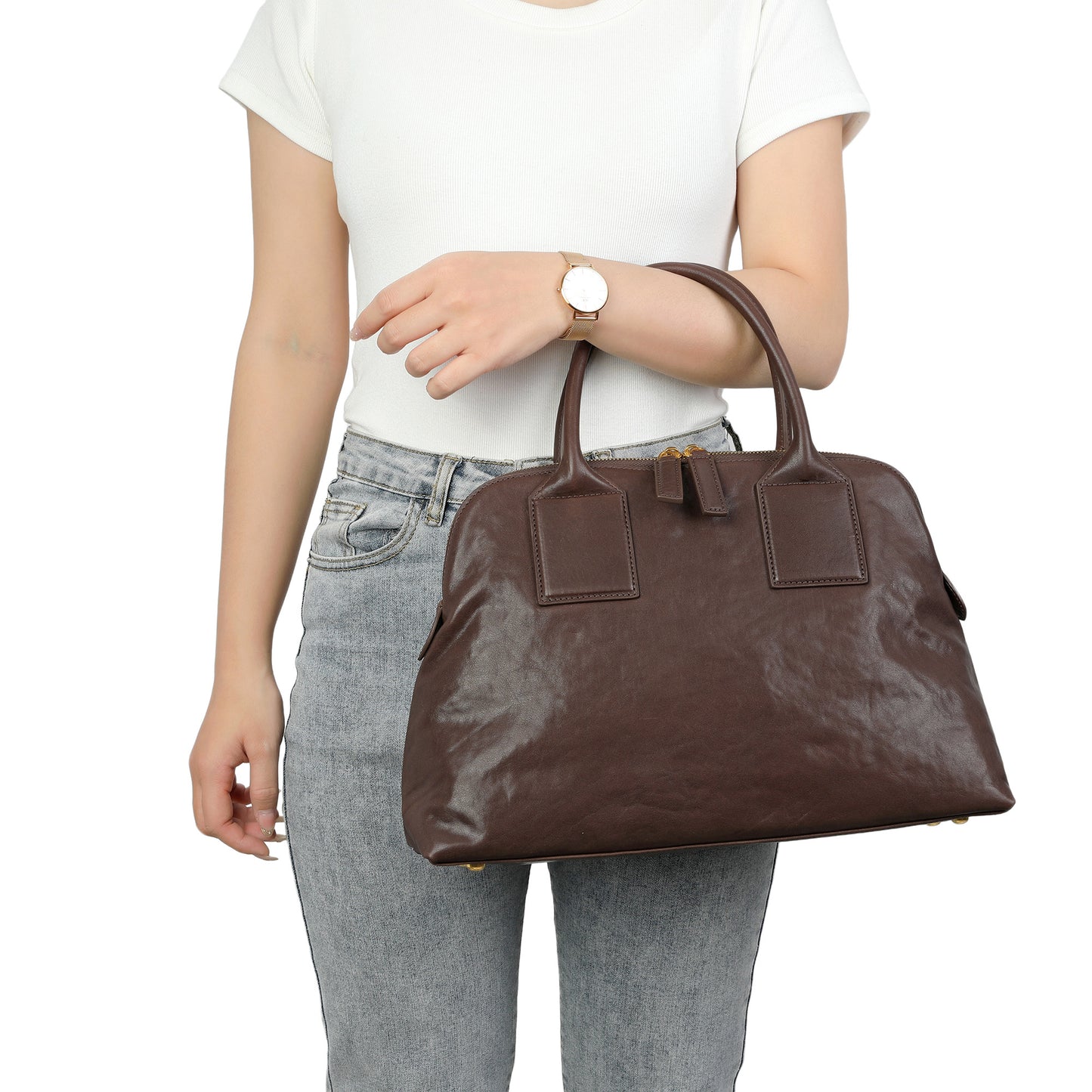 Classic Leather Dome Satchel Bag