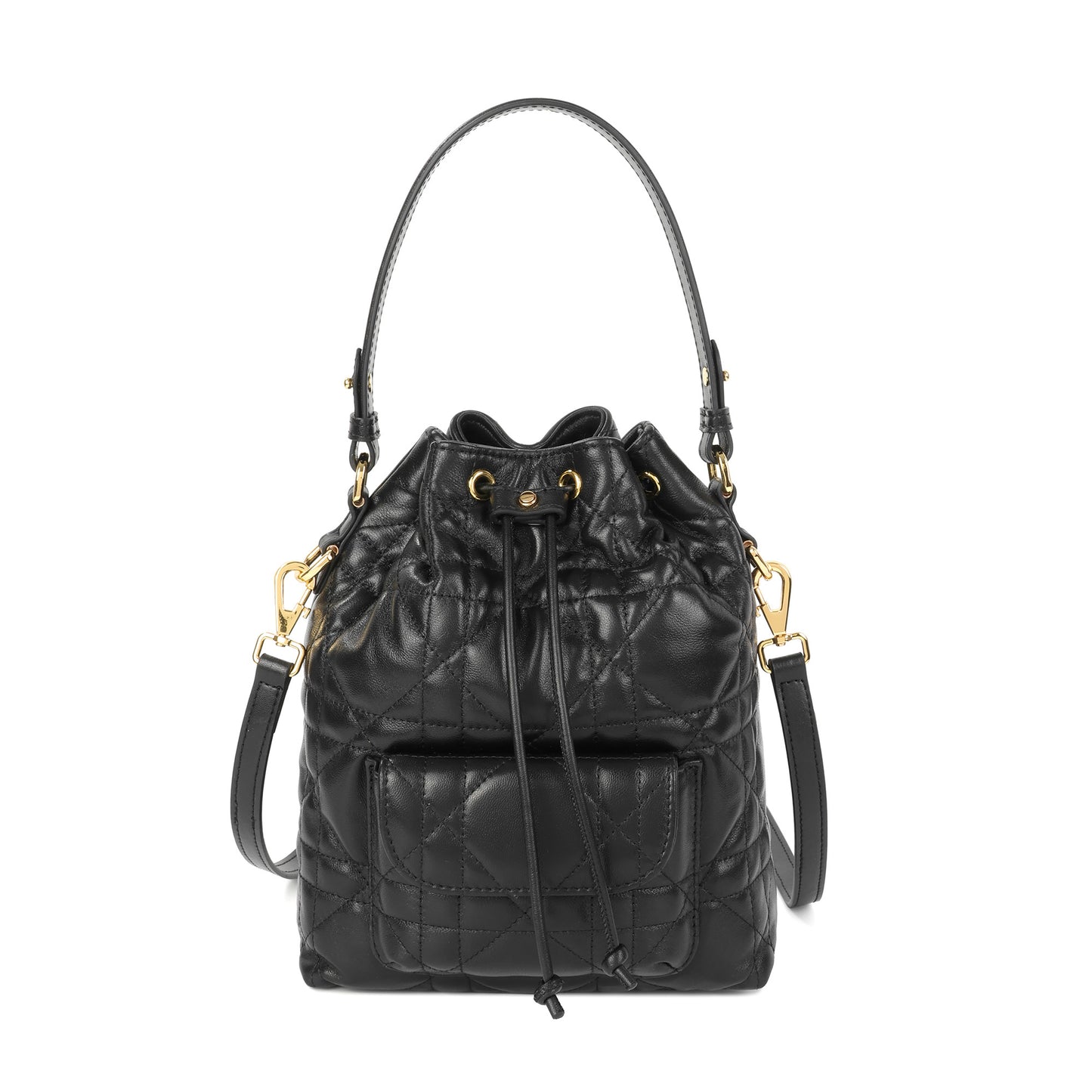 Quilted Leather Drawstring Bucket Bag