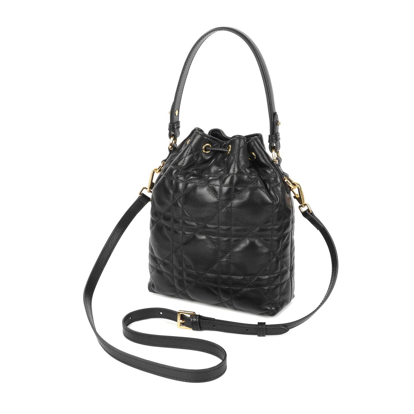 Quilted Leather Drawstring Bucket Bag