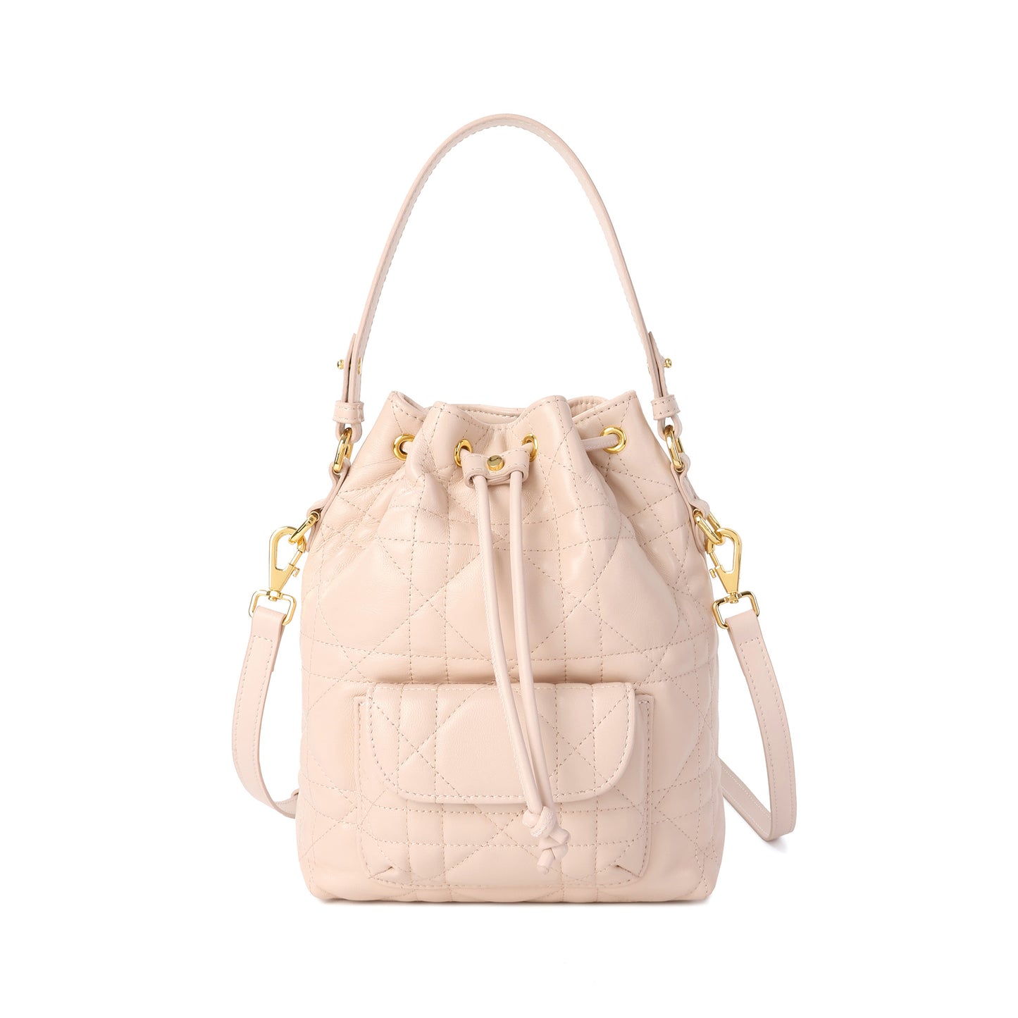 Quilted Leather Drawstring Bucket Bag