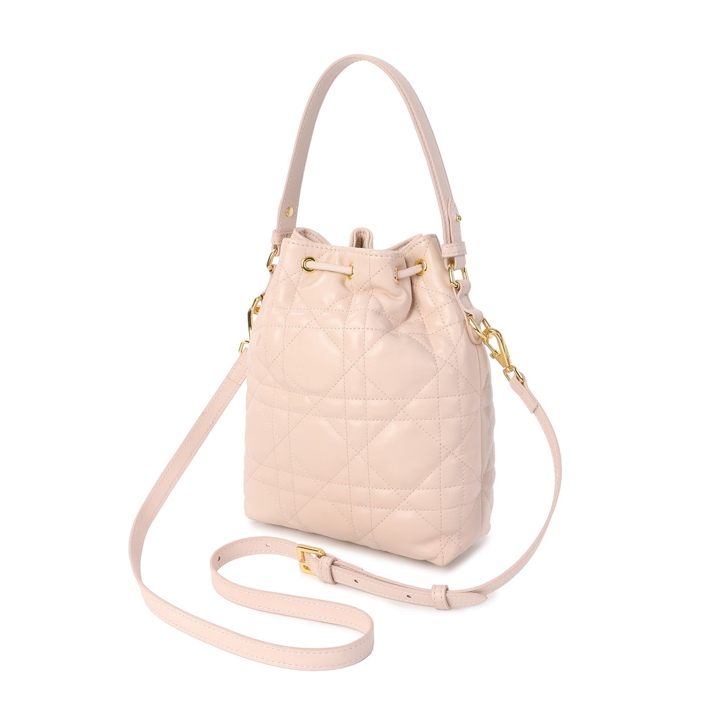 Quilted Leather Drawstring Bucket Bag